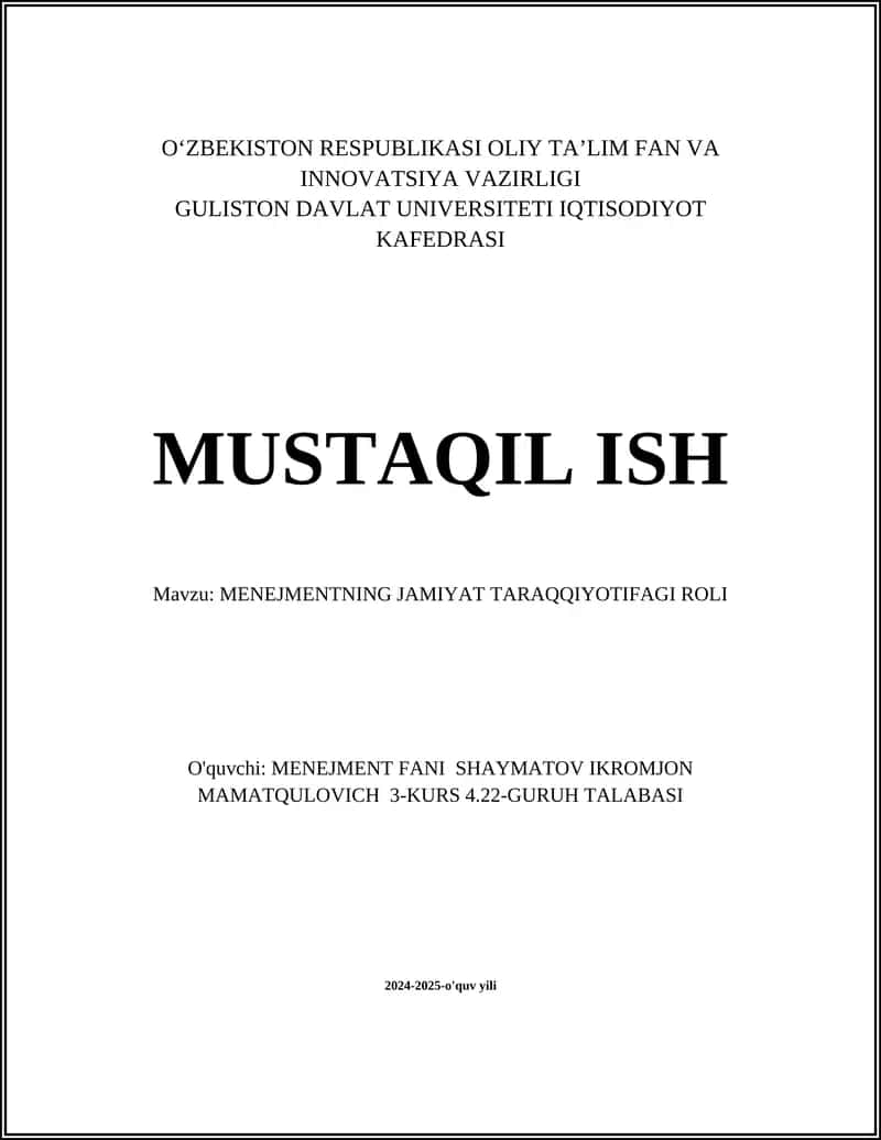 Menejmentning Jamiyat Taraqqiyotifagi Roli 1