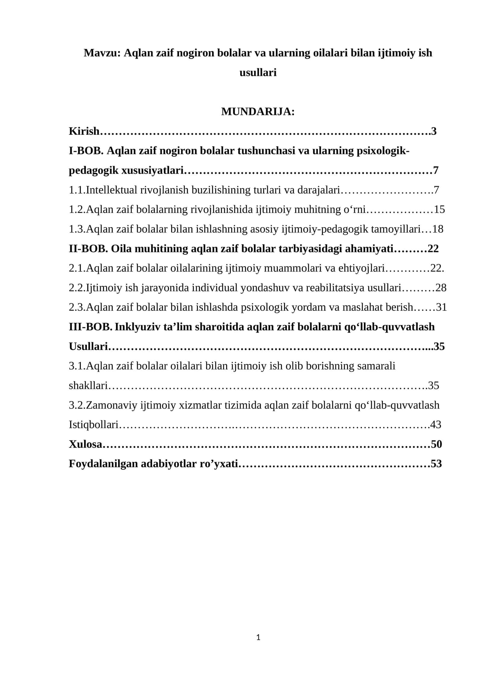 Aqlan zaif nogiron bolalar va ularning oilalari bilan ijtimoiy ish usullari 1
