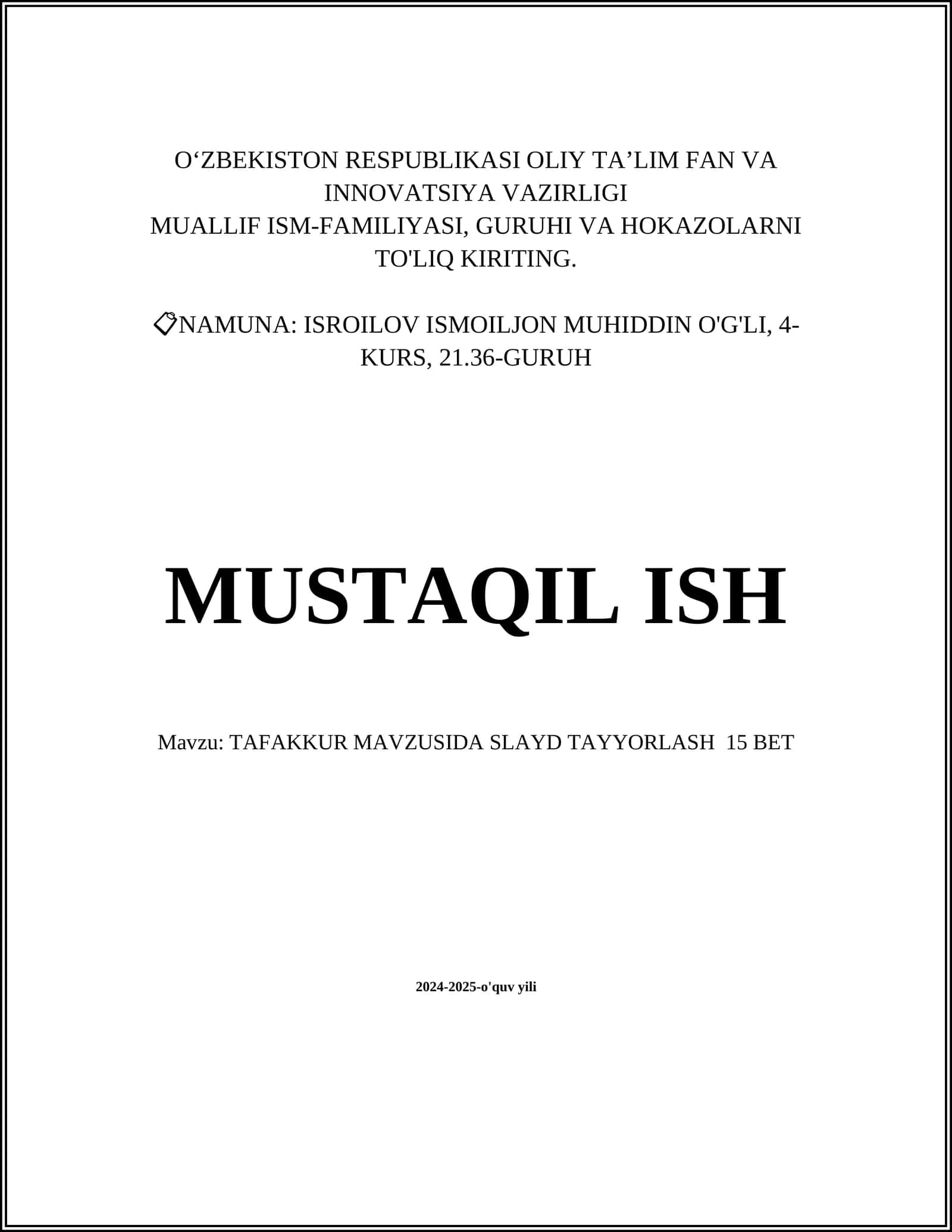 TAFAKKUR MAVZUSIDA SLAYD TAYYORLASH 1