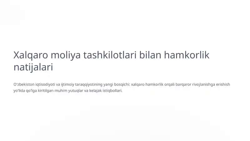 Xalqaro moliya tashkilotlari bilan hamkorlik natijalari 1