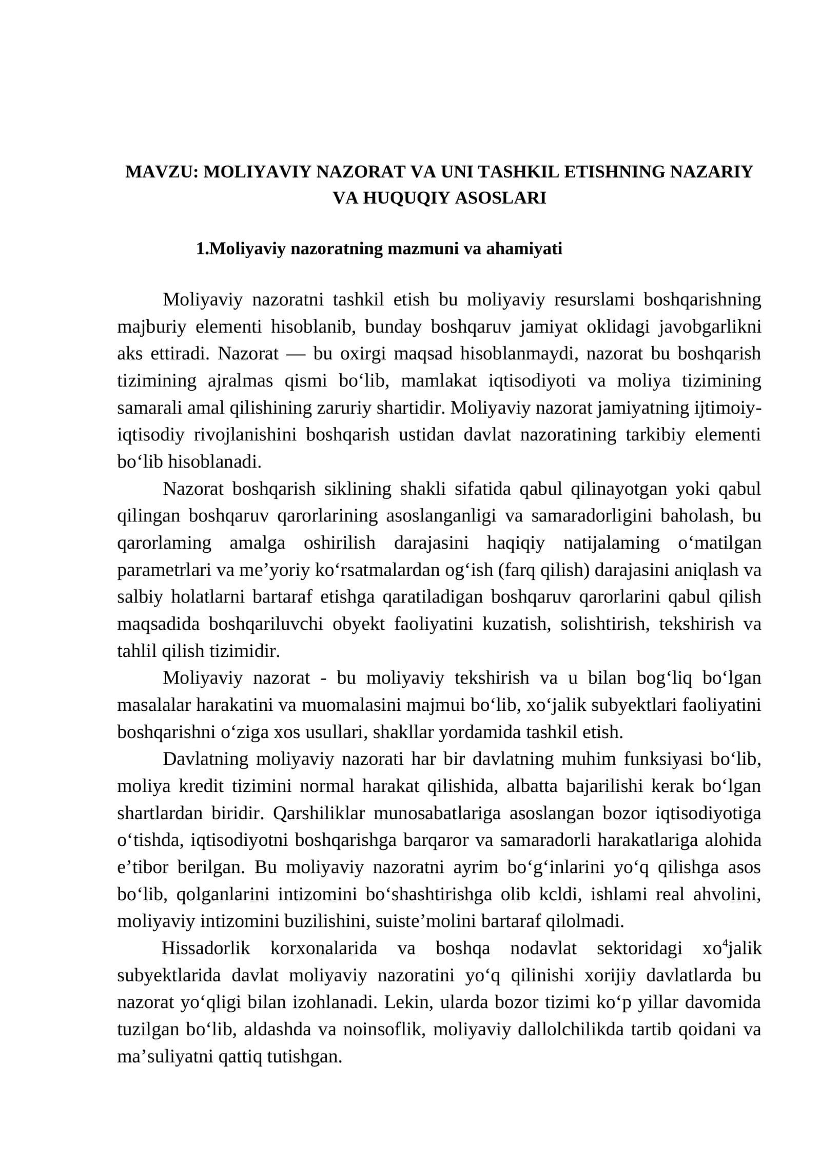 MOLIYAVIY NAZORAT VA UNI TASHKIL ETISHNING NAZARIY VA HUQUQIY ASOSLARI 1