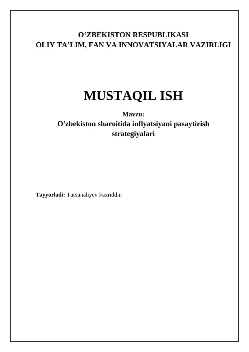 O'zbekiston sharoitida inflyatsiyani pasaytirish strategiyalari 1
