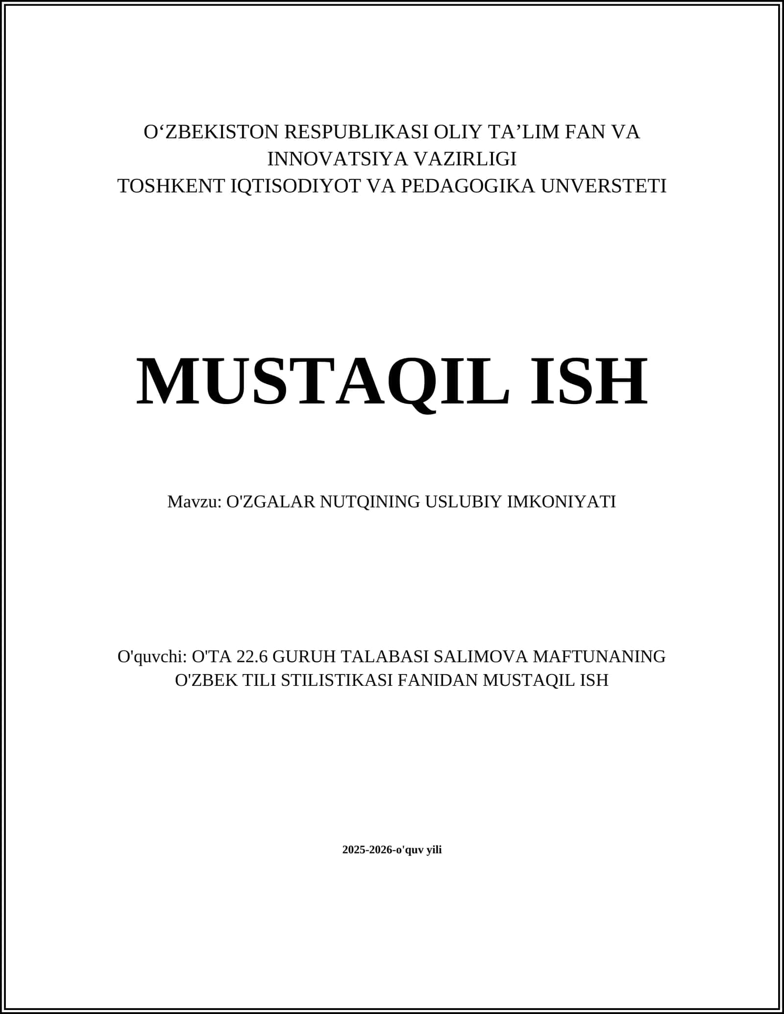 O'ZGALAR NUTQINING USLUBIY IMKONIYATI 1