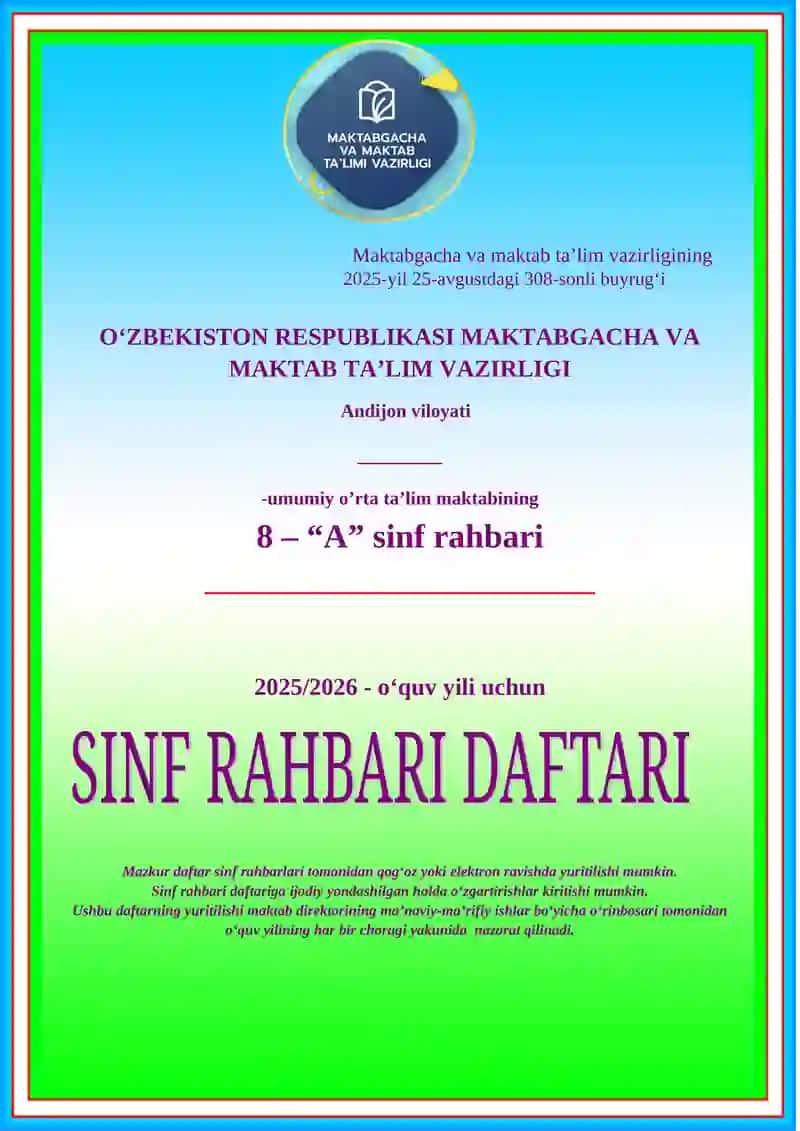 5-8 sinf Sinf rahbar daftari