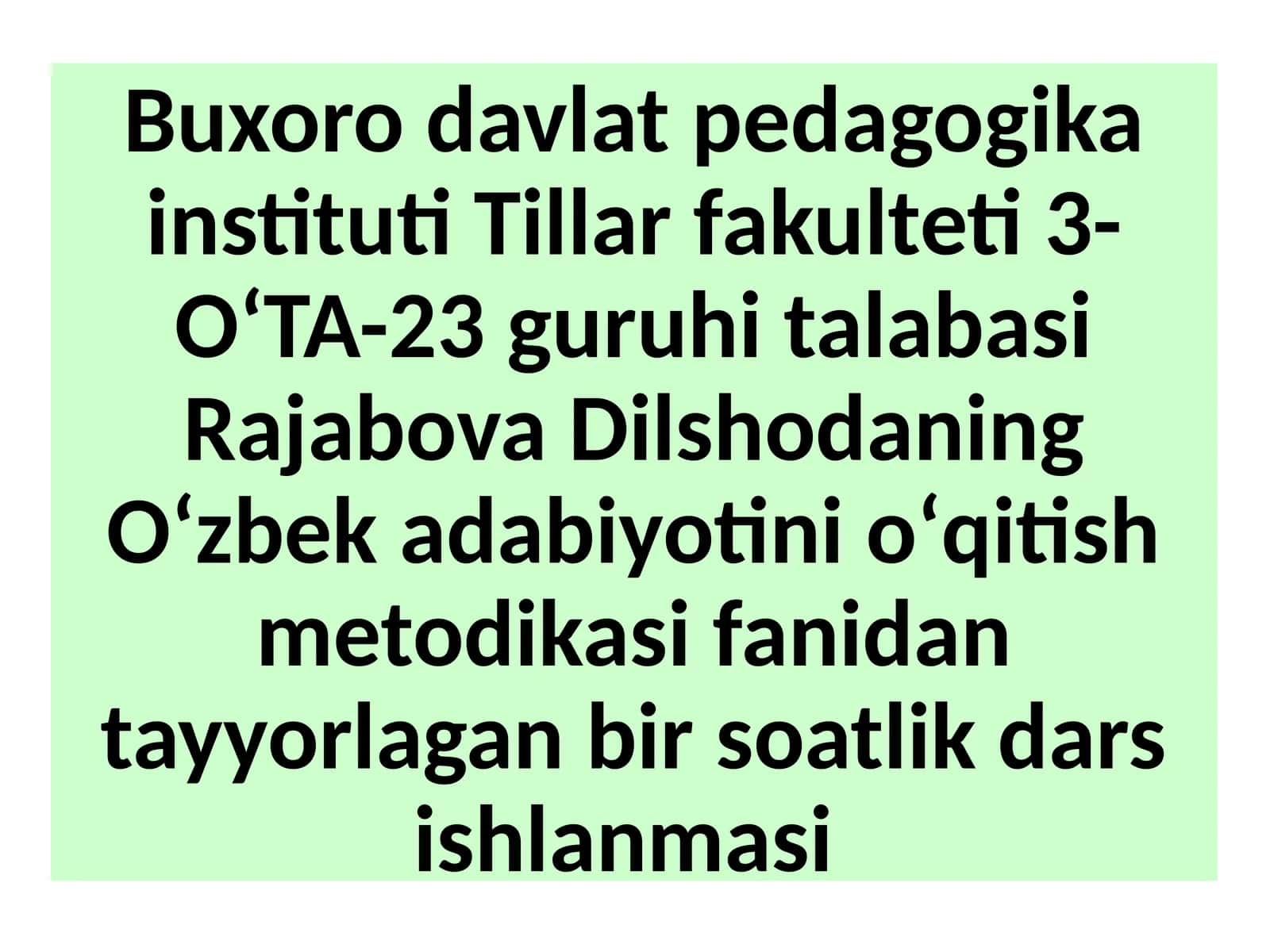 Oʻzbek adabiyotini oʻqitish metodikasi 1