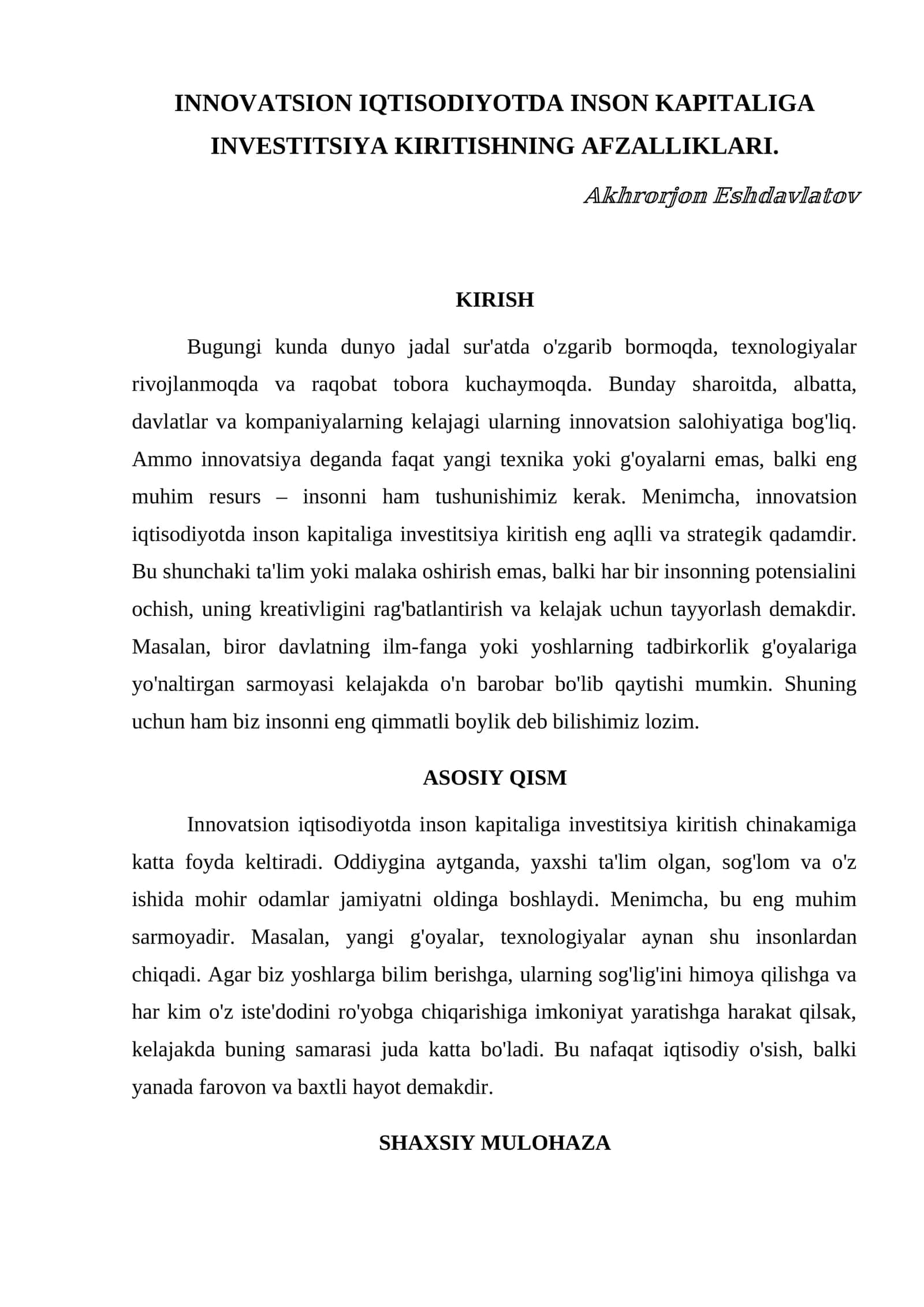 INNOVATSION IQTISODIYOTDA INSON KAPITALIGA INVESTITSIYA KIRITISHNING AFZALLIKLARI 1