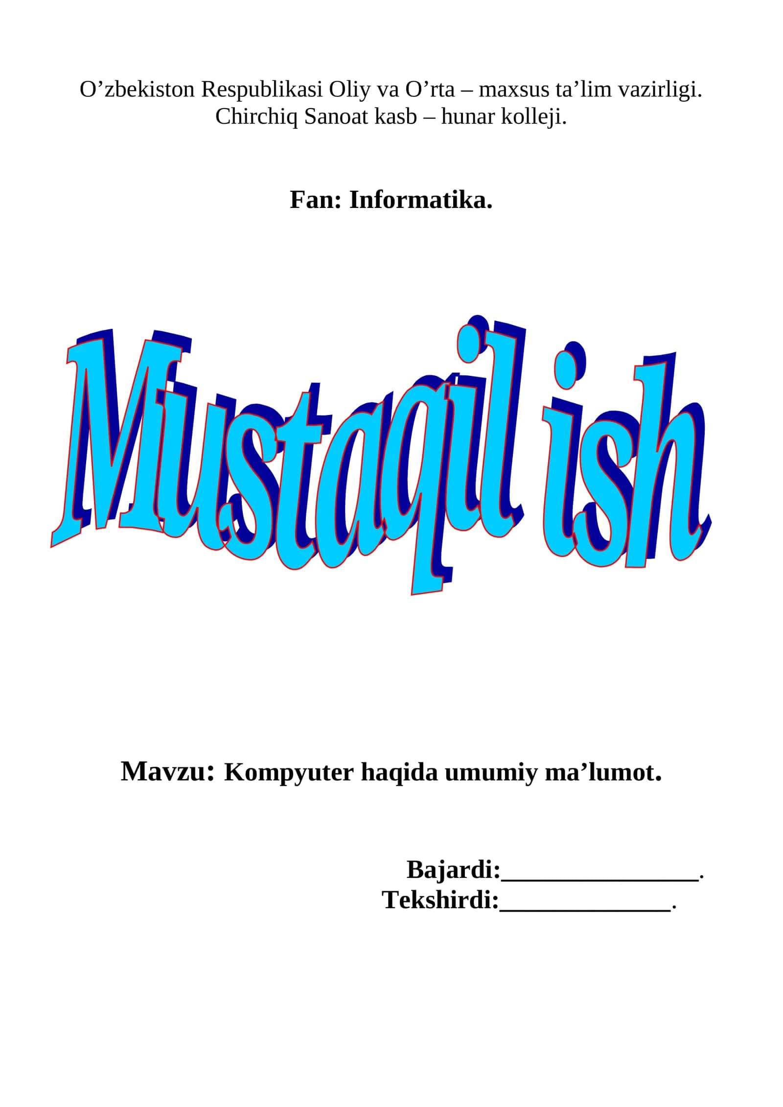 Kompyuter haqida umumiy ma’lumot 1