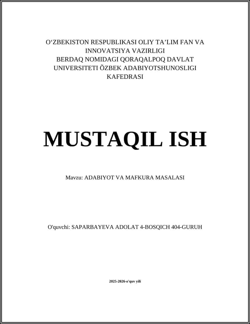 Adabiyot va mafkura: nazariy asoslar va o‘zaro bog‘liqlik 1