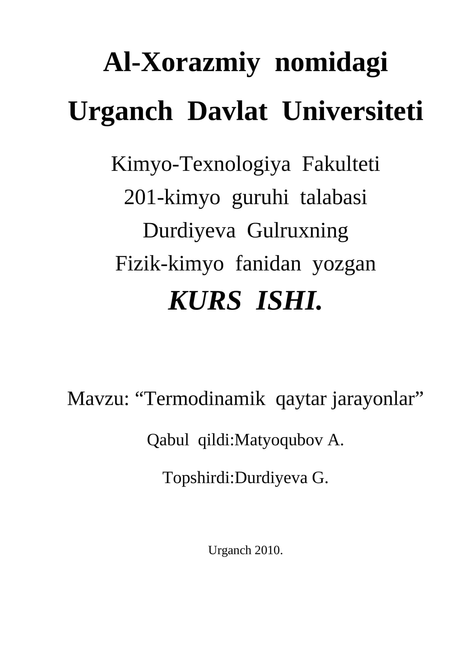 Termodinamik qaytar jarayonlar 1