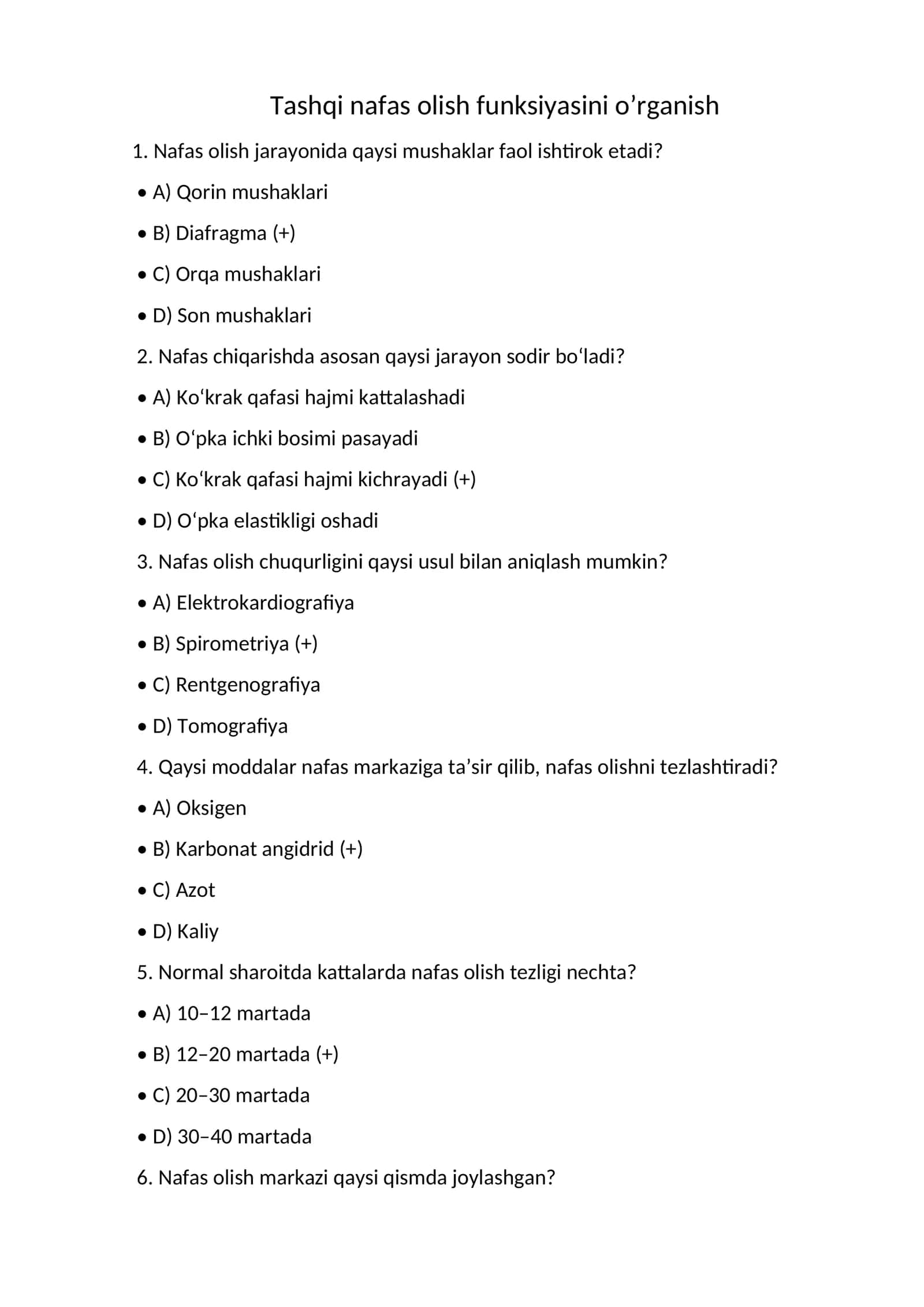 Nafas olish funksiyasini o’rganish 1
