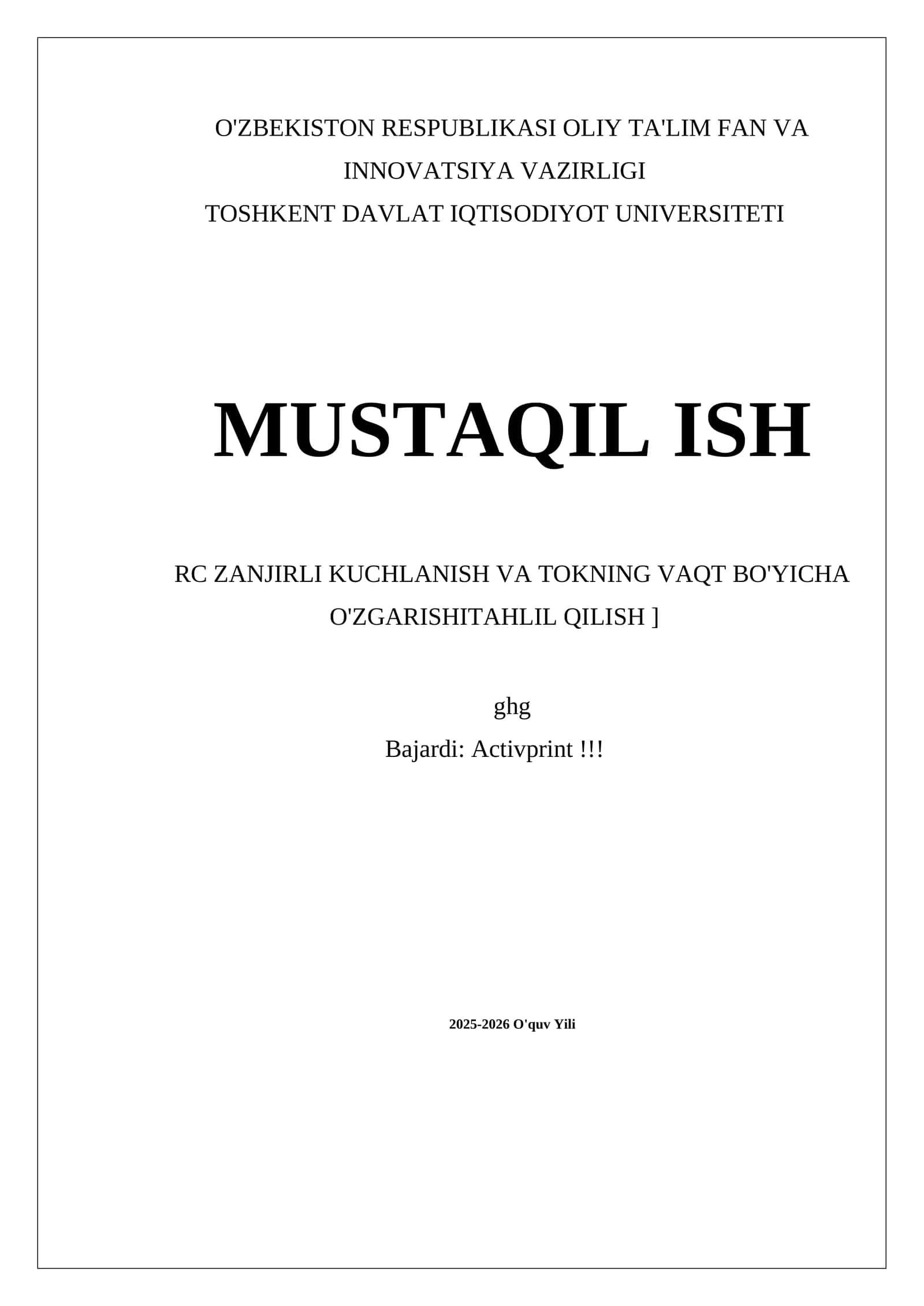 MUSTAQIL ISH RC ZANJIRLI KUCHLANISH VA TOKNING VAQT BO'YICHA O'ZGARISHITAHLIL QILISH 1