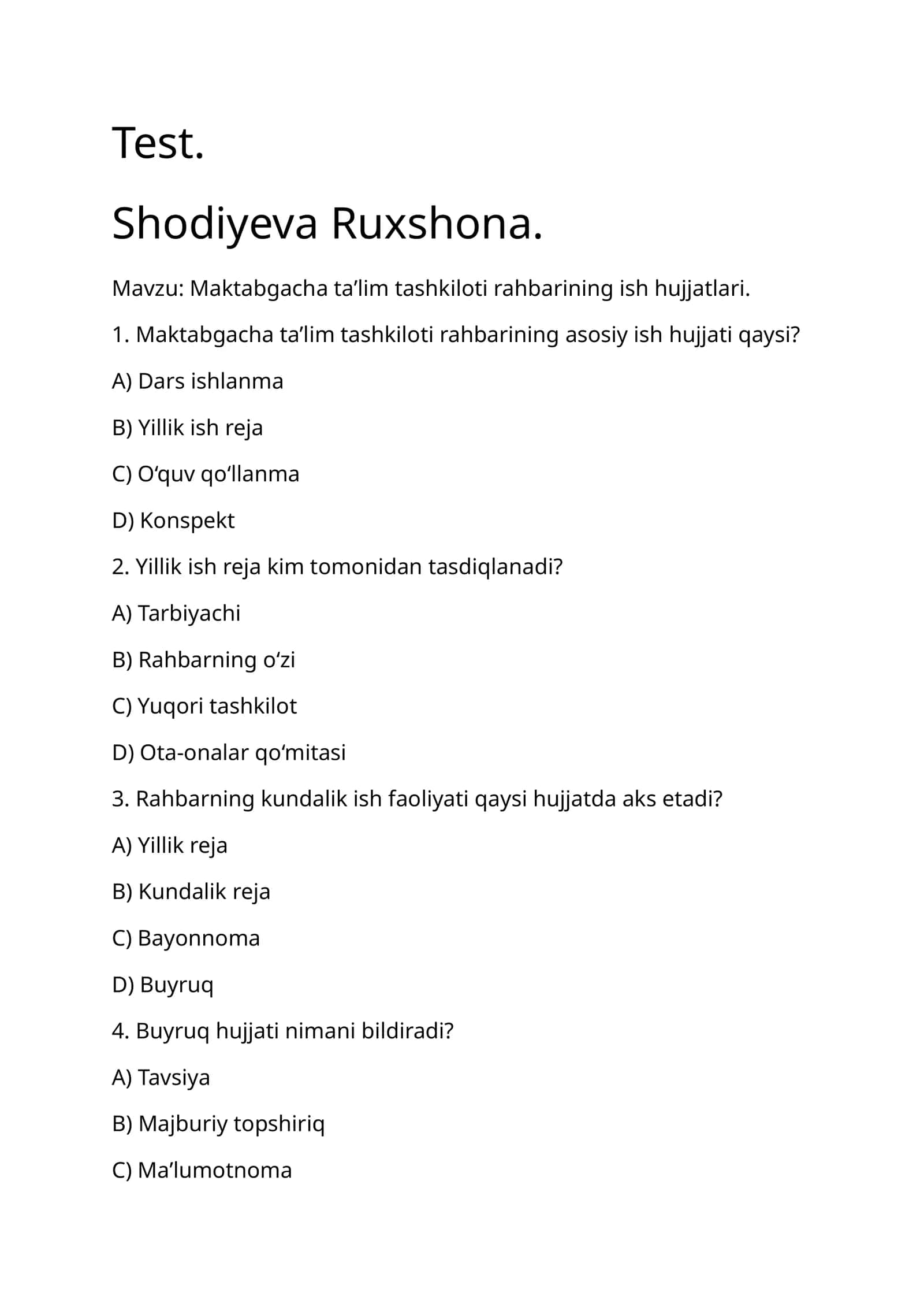 maktabgacha talim test 1