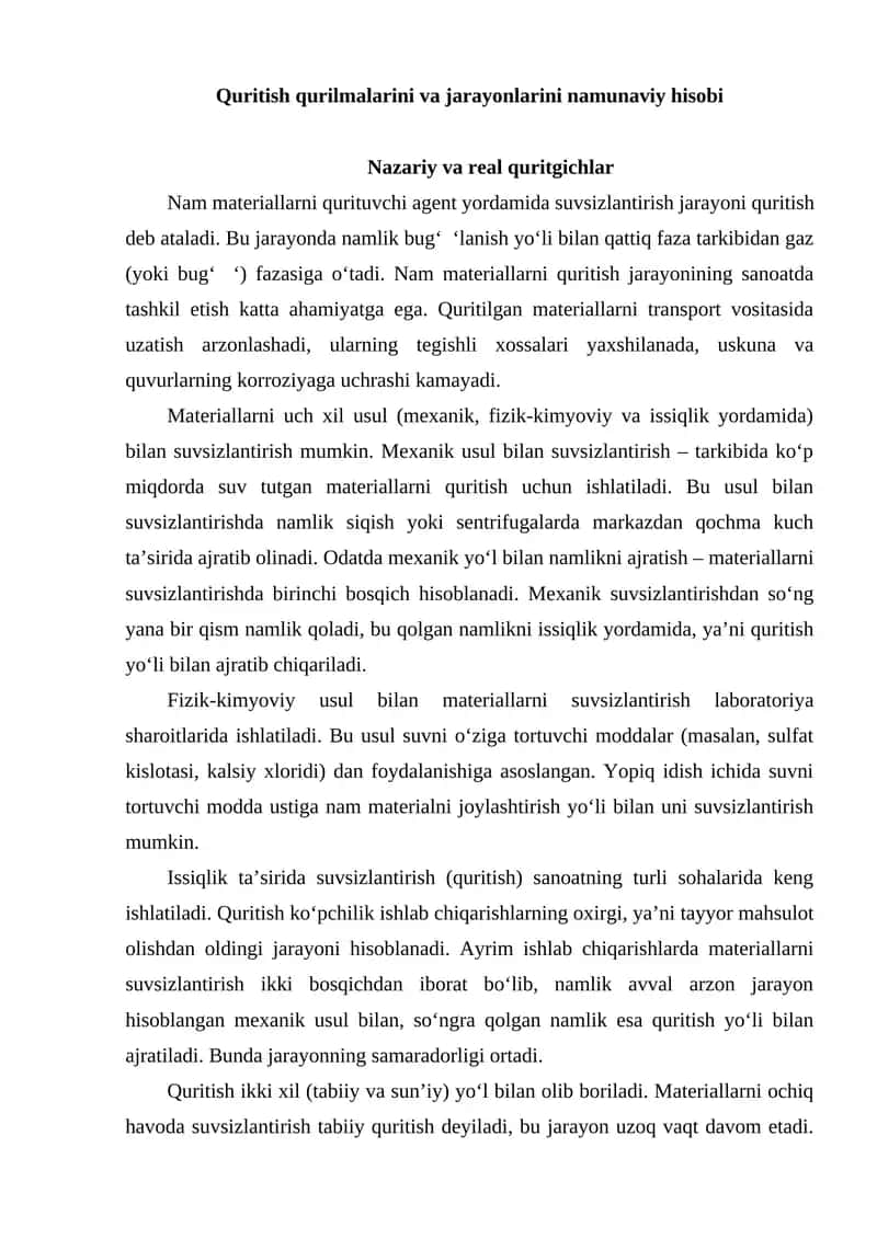 Nam materiallarni quritish jarayoni 1