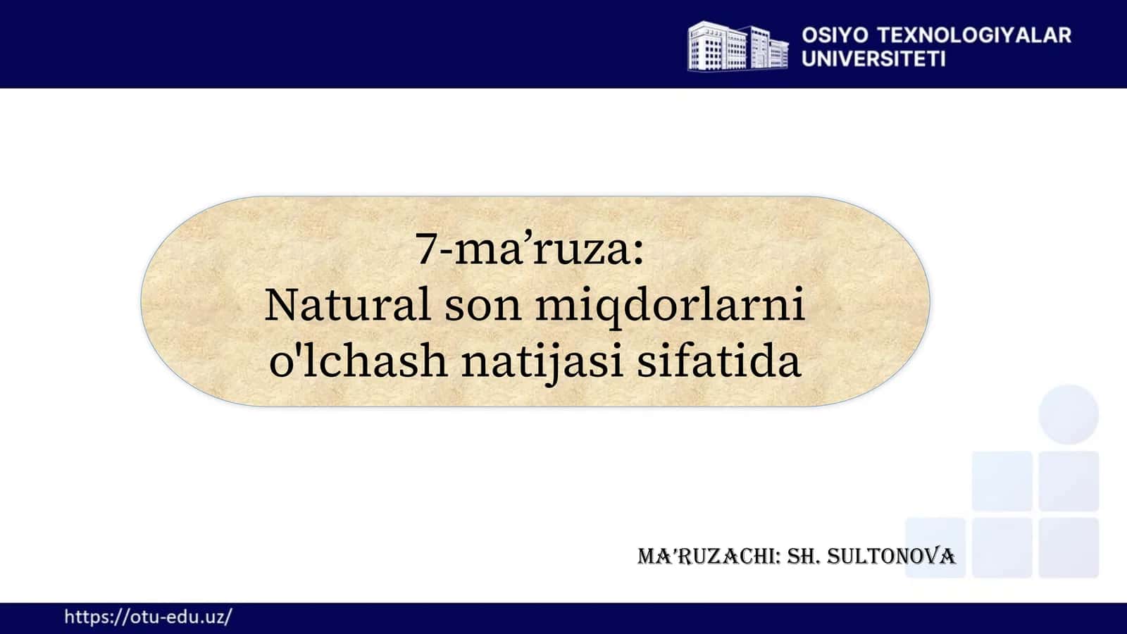 O'lchash natijasi sifatida natural son miqdorlarni o'lchash 1
