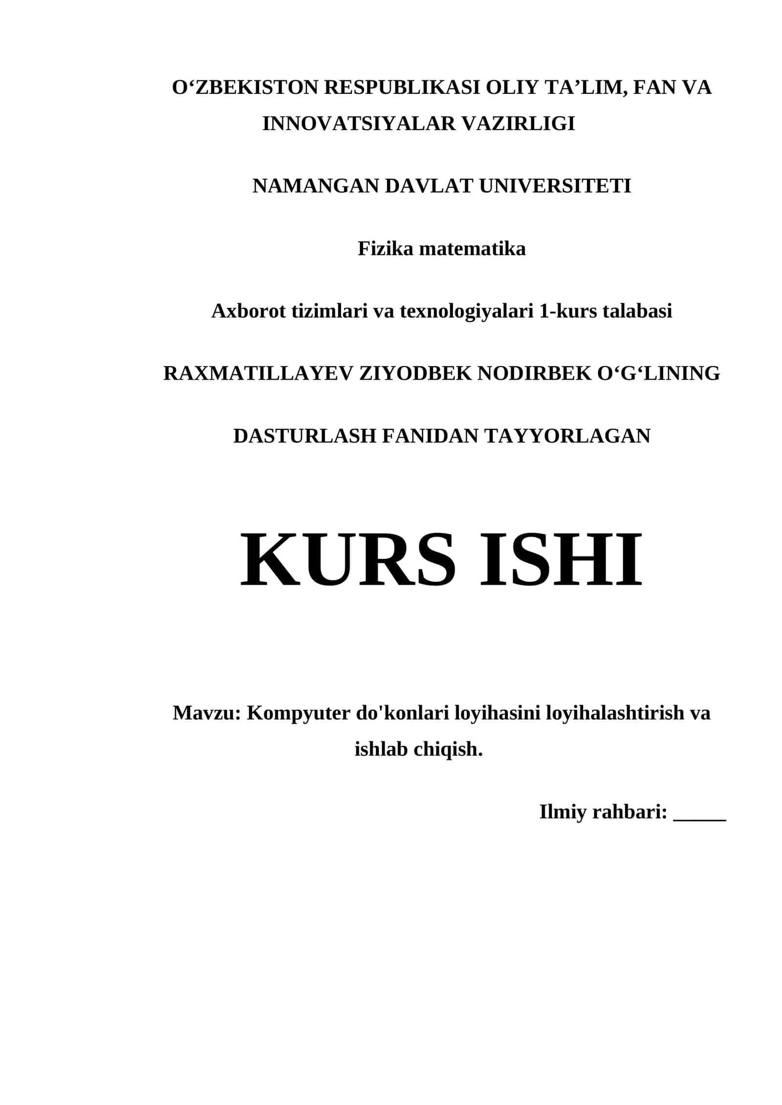 Kompyuter do'konlari loyihasini ishlab chiqish 1