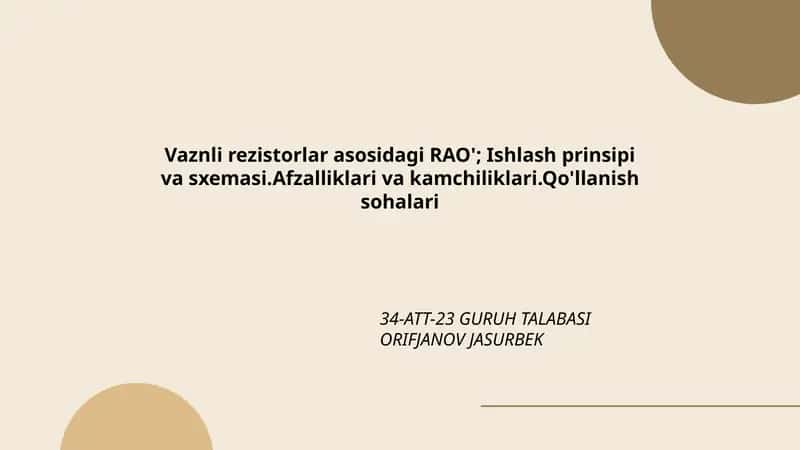 Vaznli rezistorlar asosida RAO tushunchasi 1