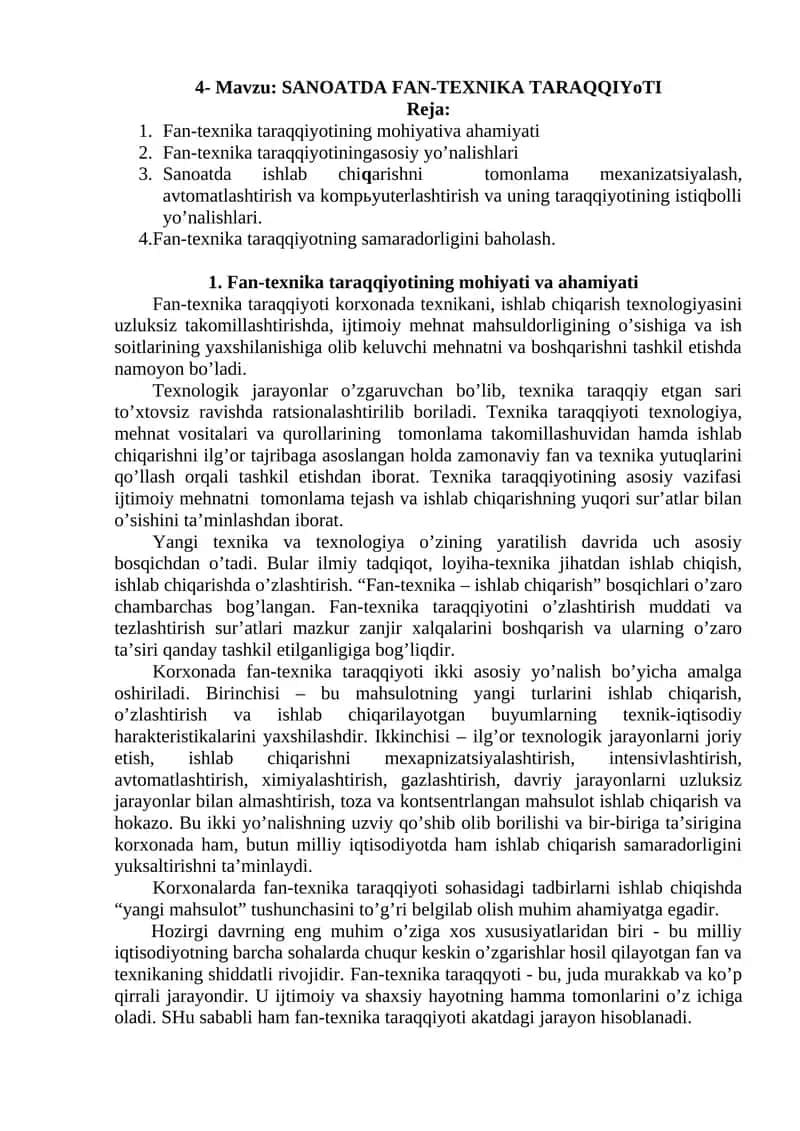 SANOATDA FAN-TEXNIKA TARAQQIYoTI 1
