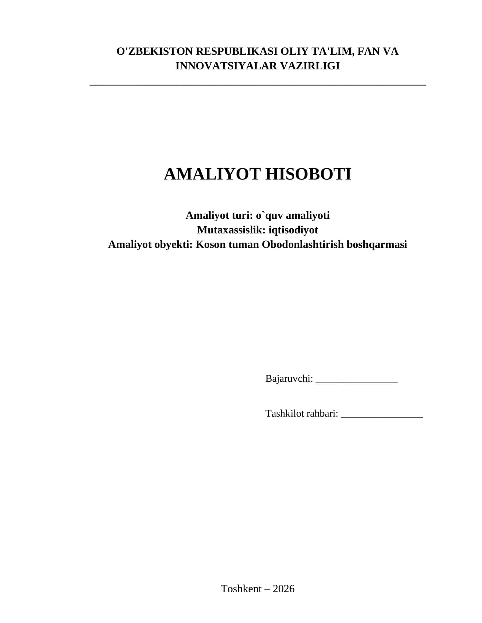 Ободонлаштириш бошкармаси хисобхонасида амалиёт хисоботи 1