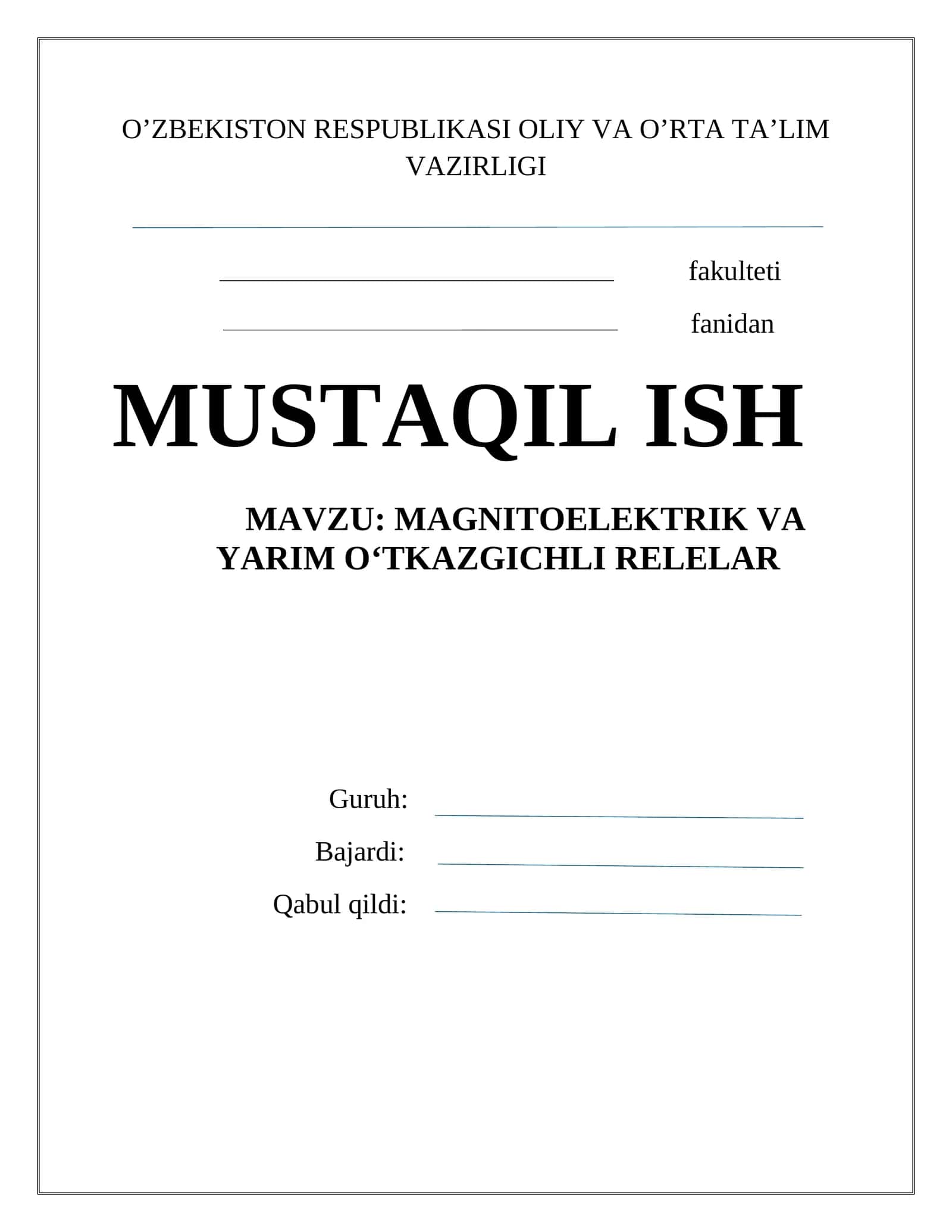 MAGNITOELEKTRIK VA YARIM O‘TKAZGICHLI RELELAR 1