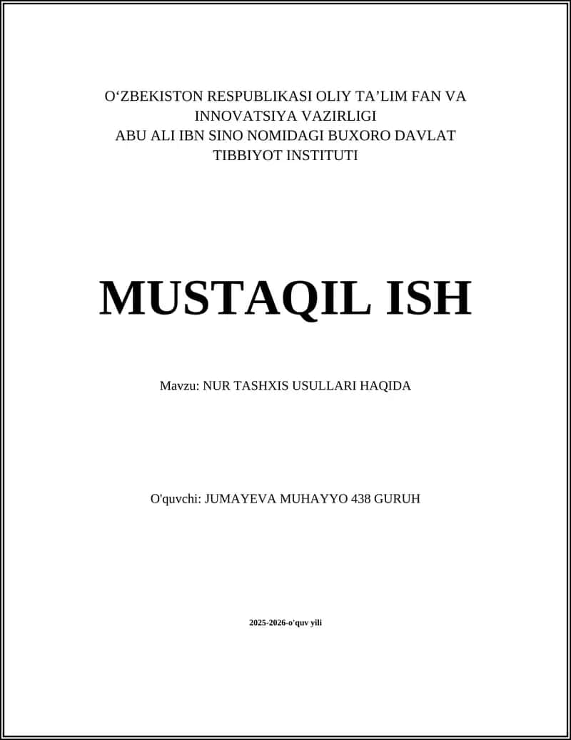 Nur Tashxis Usullari Haqida 1