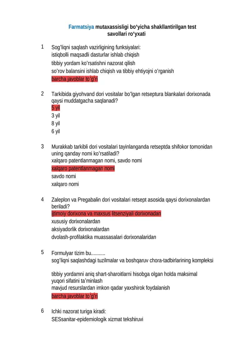 Argos test javoblari tibbiyot yangi 1
