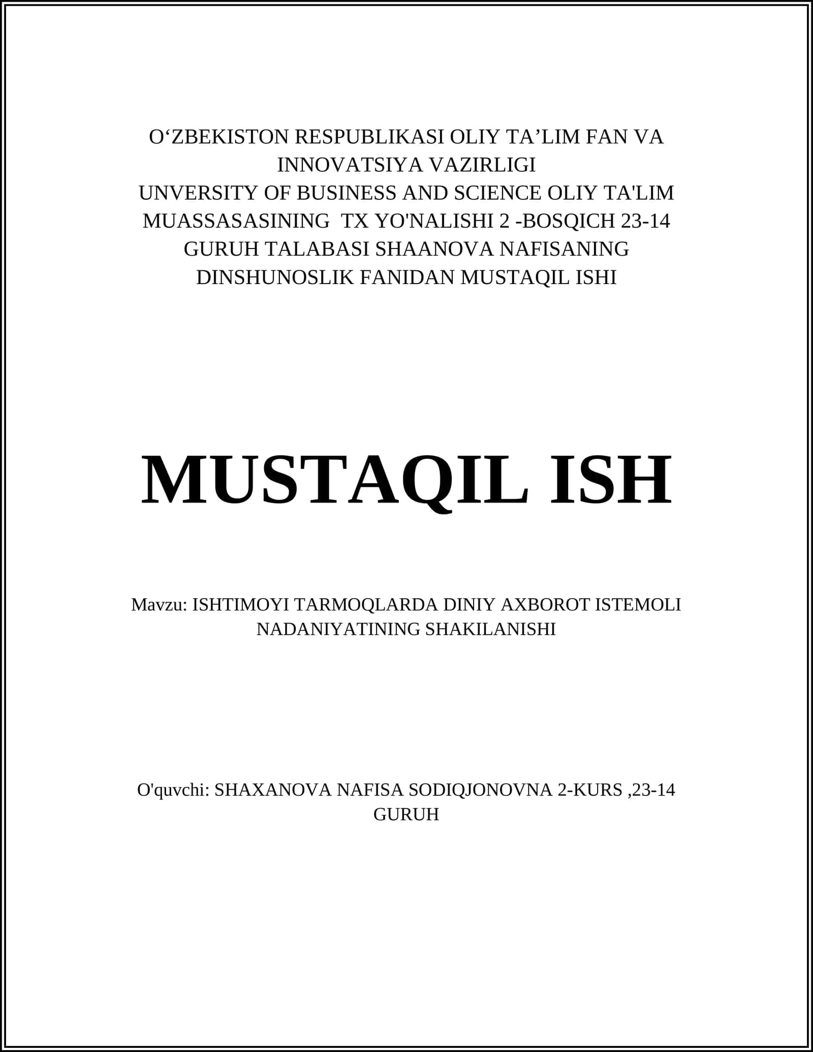 ISHTIMOYI TARMOQLARDA DINIY AXBOROT ISTEMOLI NADANIYATINING SHAKILANISHI 1