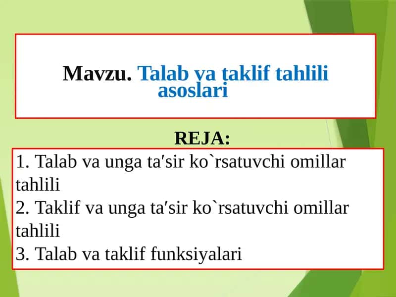 Talab va taklif tahlili asoslari 1
