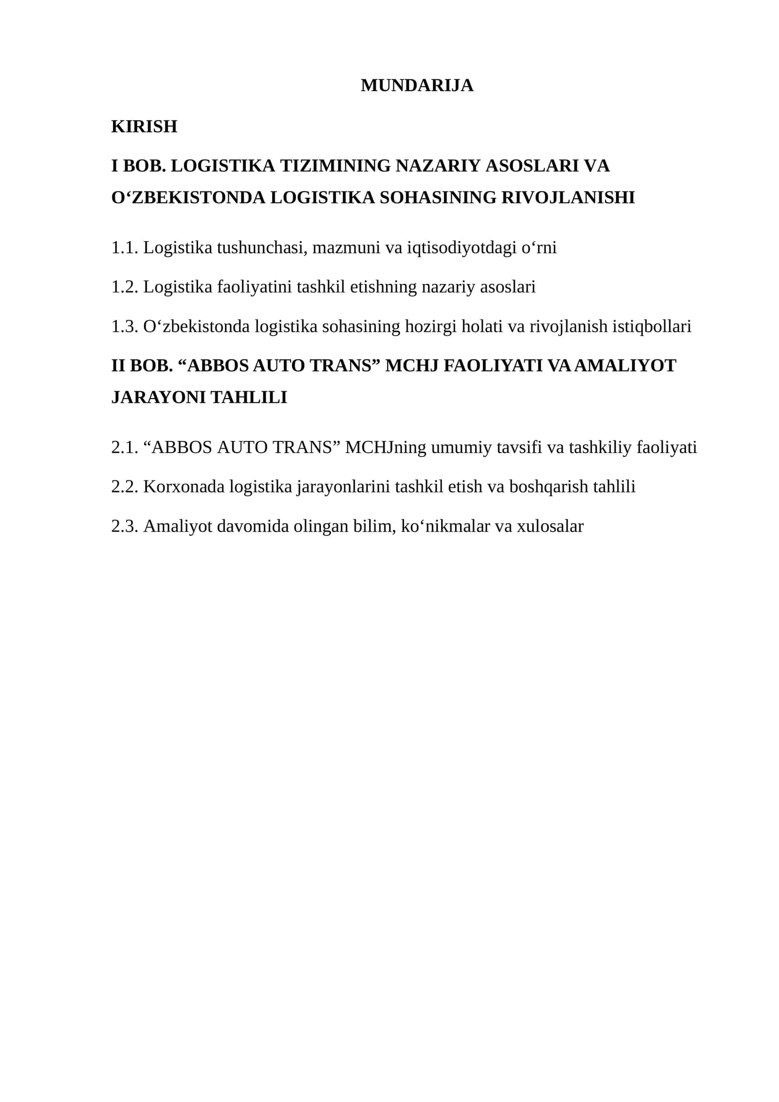 LOGISTIKA TIZIMINING NAZARIY ASOSLARI VA O‘ZBEKISTONDA LOGISTIKA SOHASINING RIVOJLANISHI 1