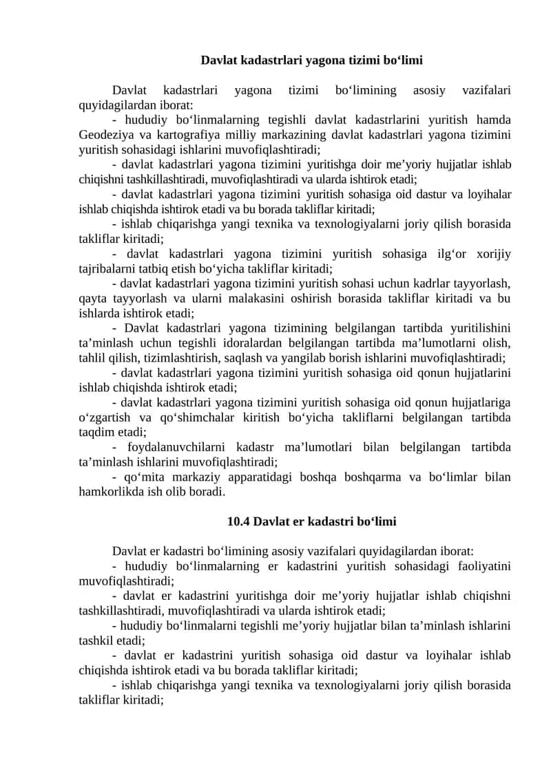 Davlat kadastrlari yagona tizimi bo‘limi 1