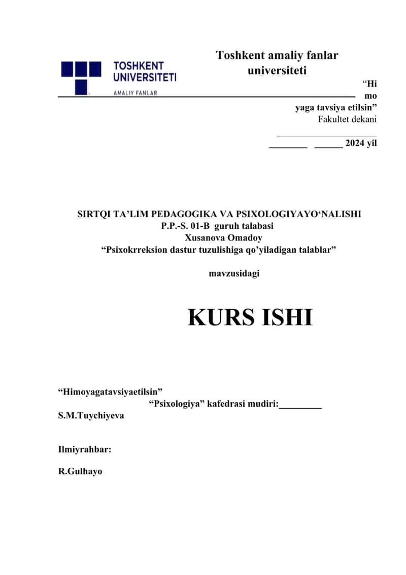 Psixokrreksion dastur tuzulishiga qo’yiladigan talablar 1