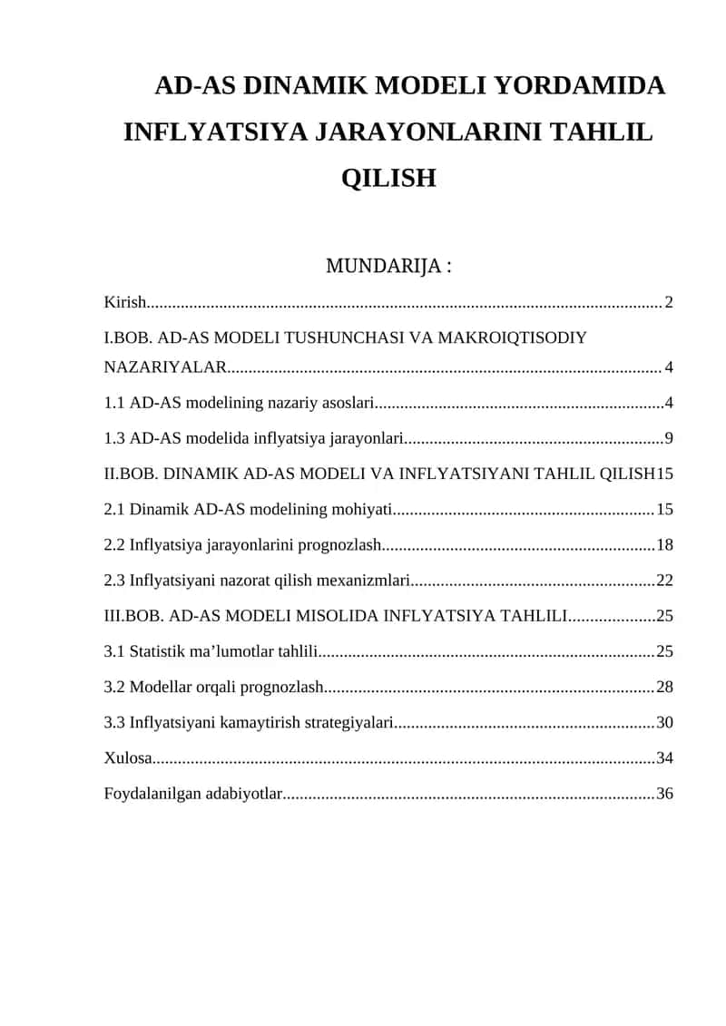 AD-AS DINAMIK MODELI YORDAMIDA INFLYATSIYA JARAYONLARINI TAHLIL QILISH 1