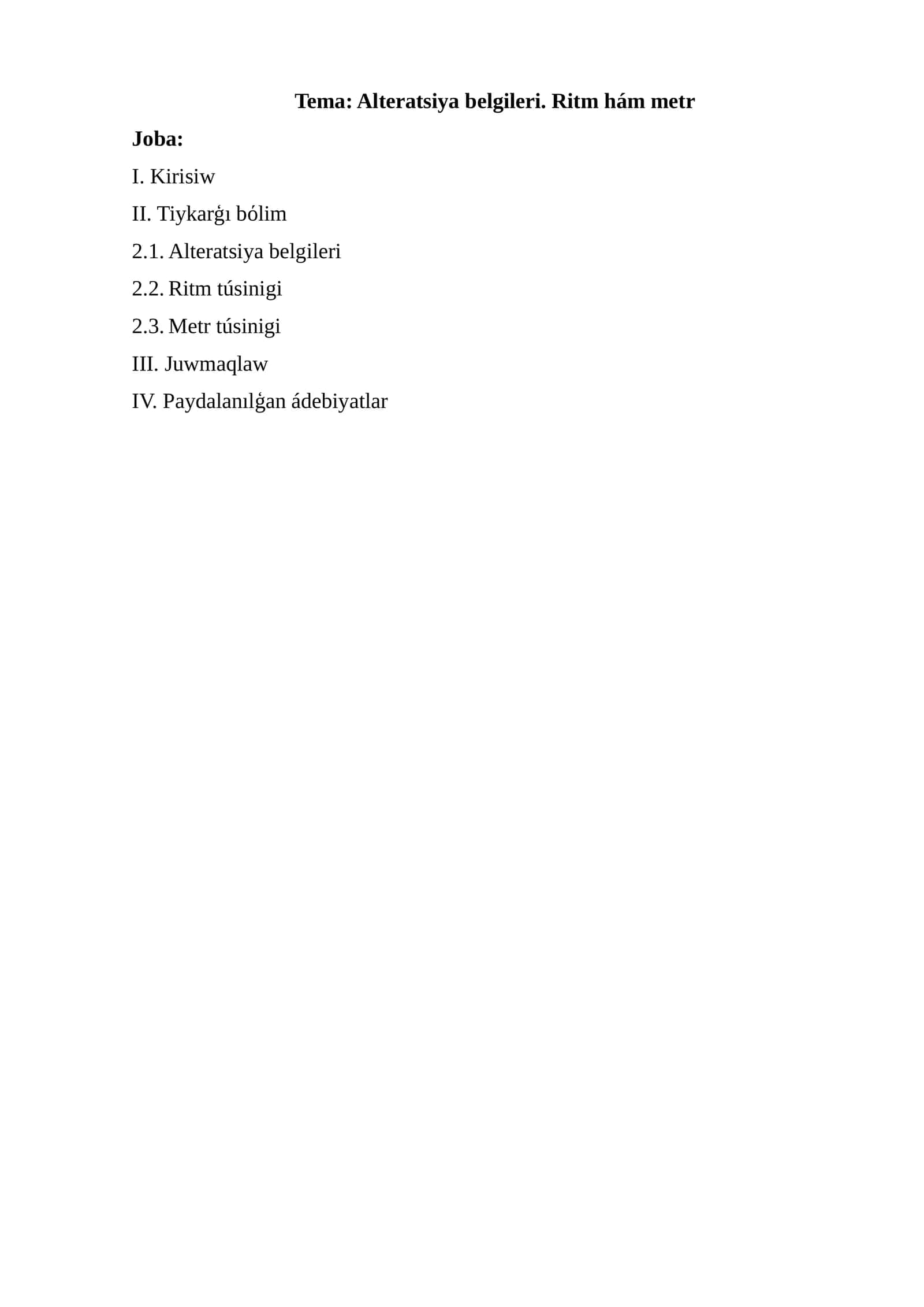 Alteratsiya belgileri. Ritm hám metr 1