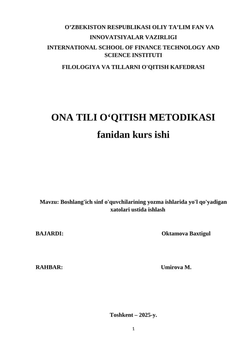 ONA TILI O‘QITISH METODIKASI 1