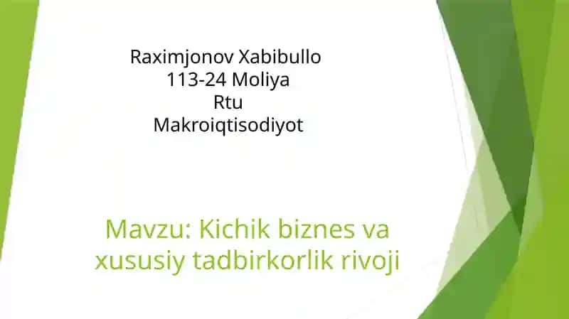 Kichik biznes va xususiy tadbirkorlik rivoji