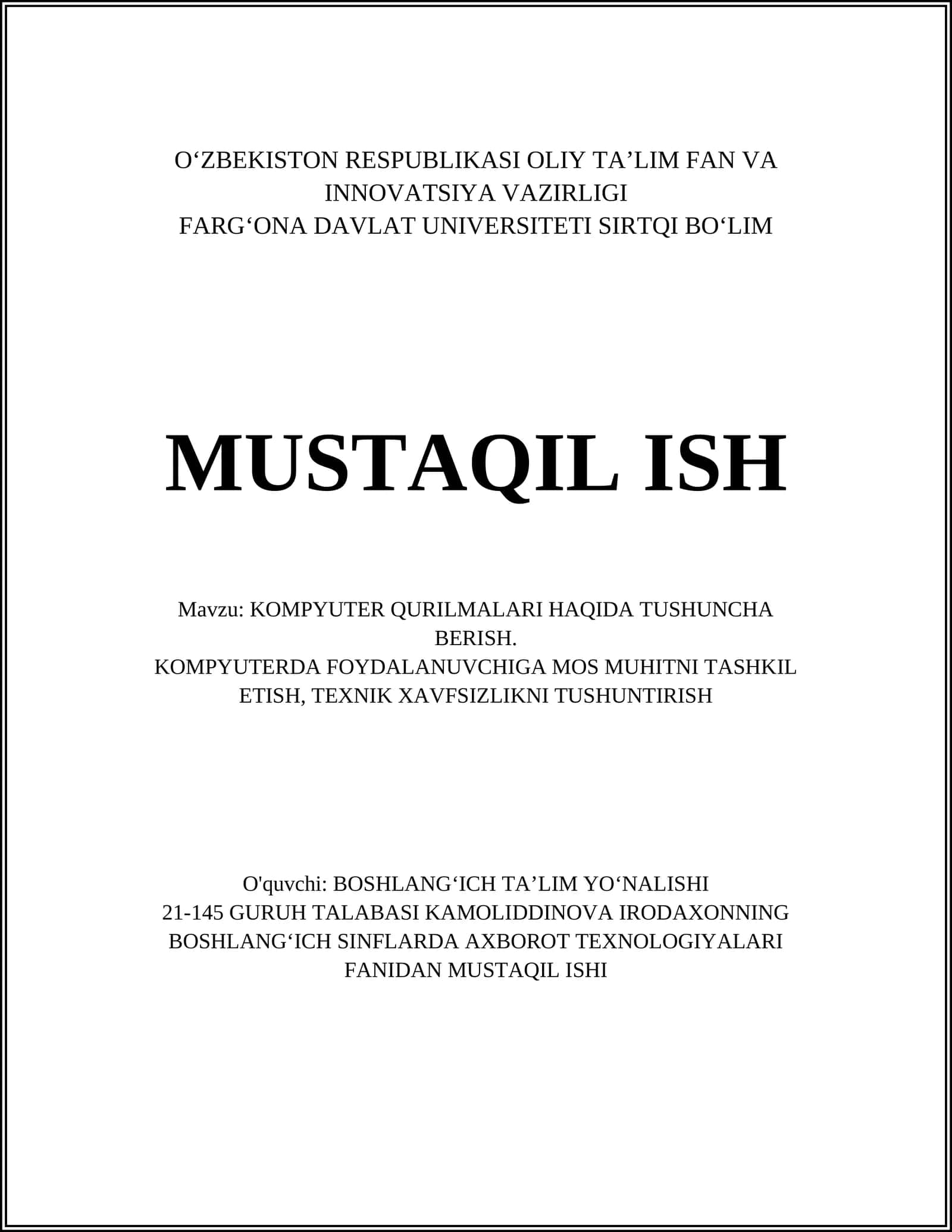 KOMPYUTER QURILMALARI HAQIDA TUSHUNCHA BERISH 1