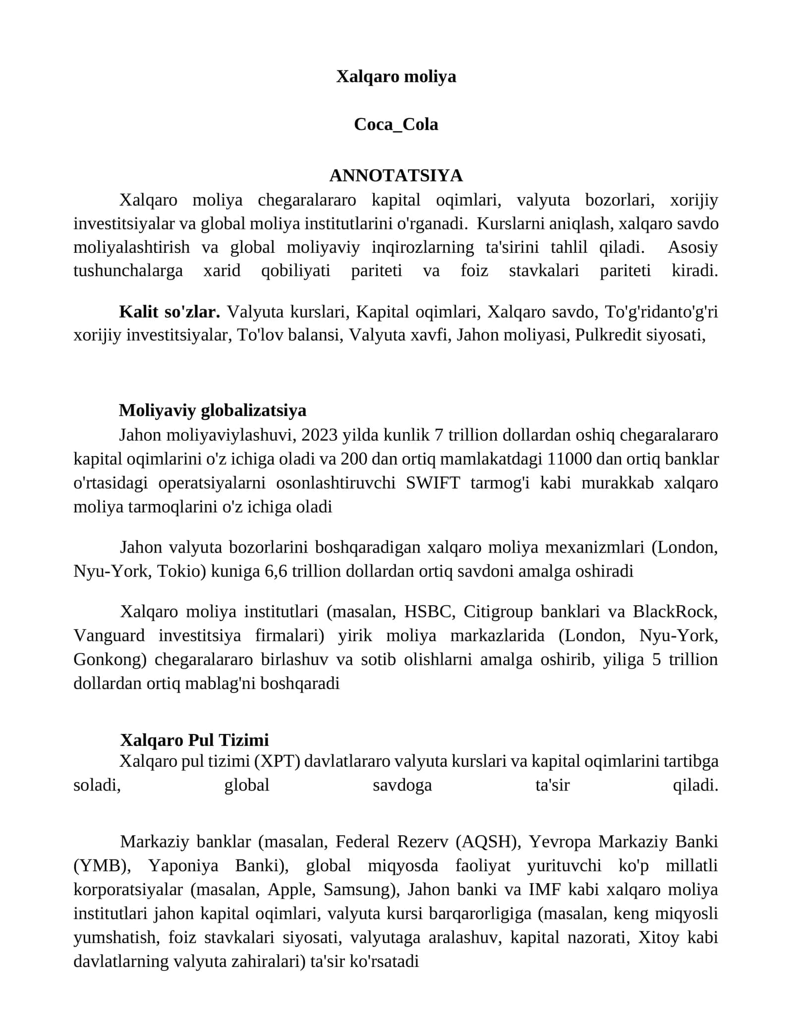 Xalqaro moliya 1