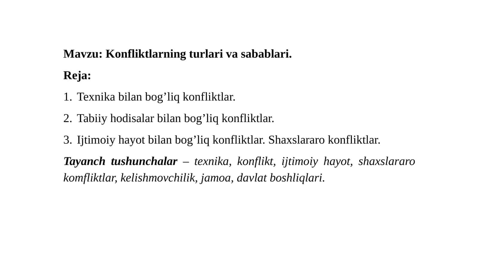 Konfliktlarning turlari va sabablari 1