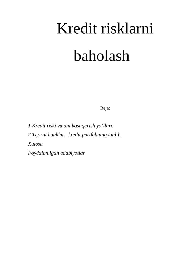 Kredit risklarni baholash 1