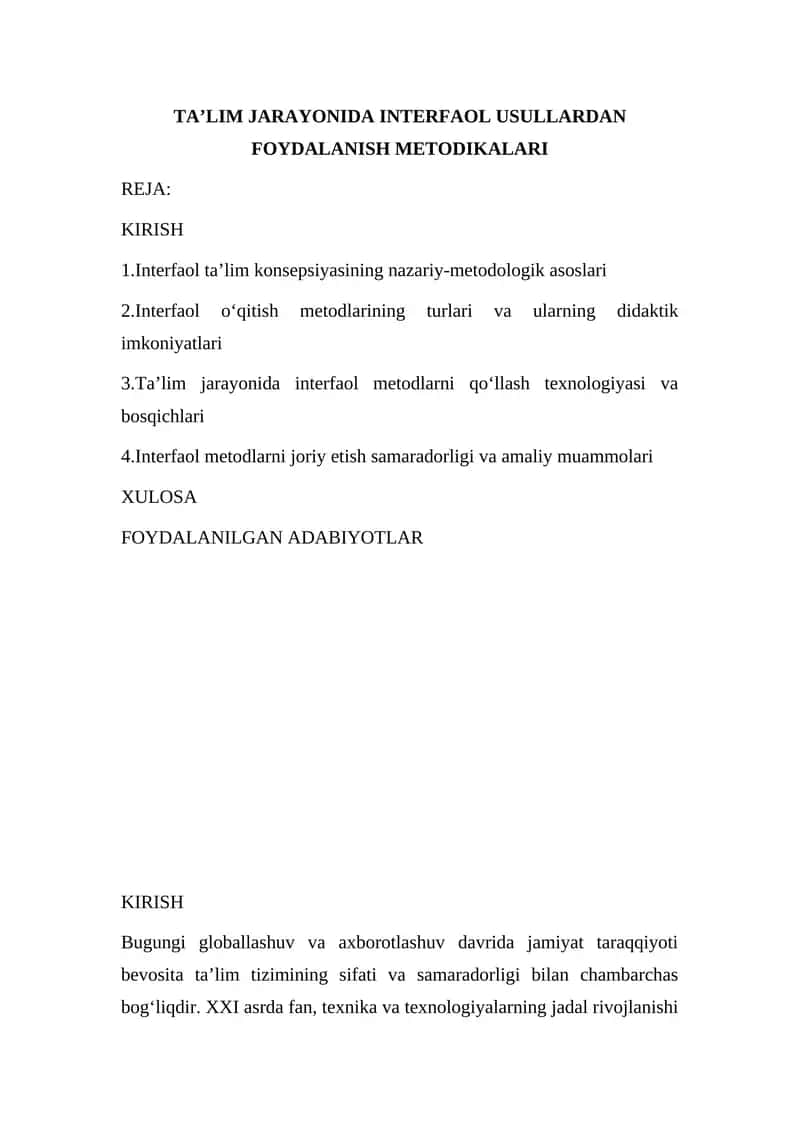 Taʼlim jarayonida interfaol usullardan foydalanish metodikalari 1