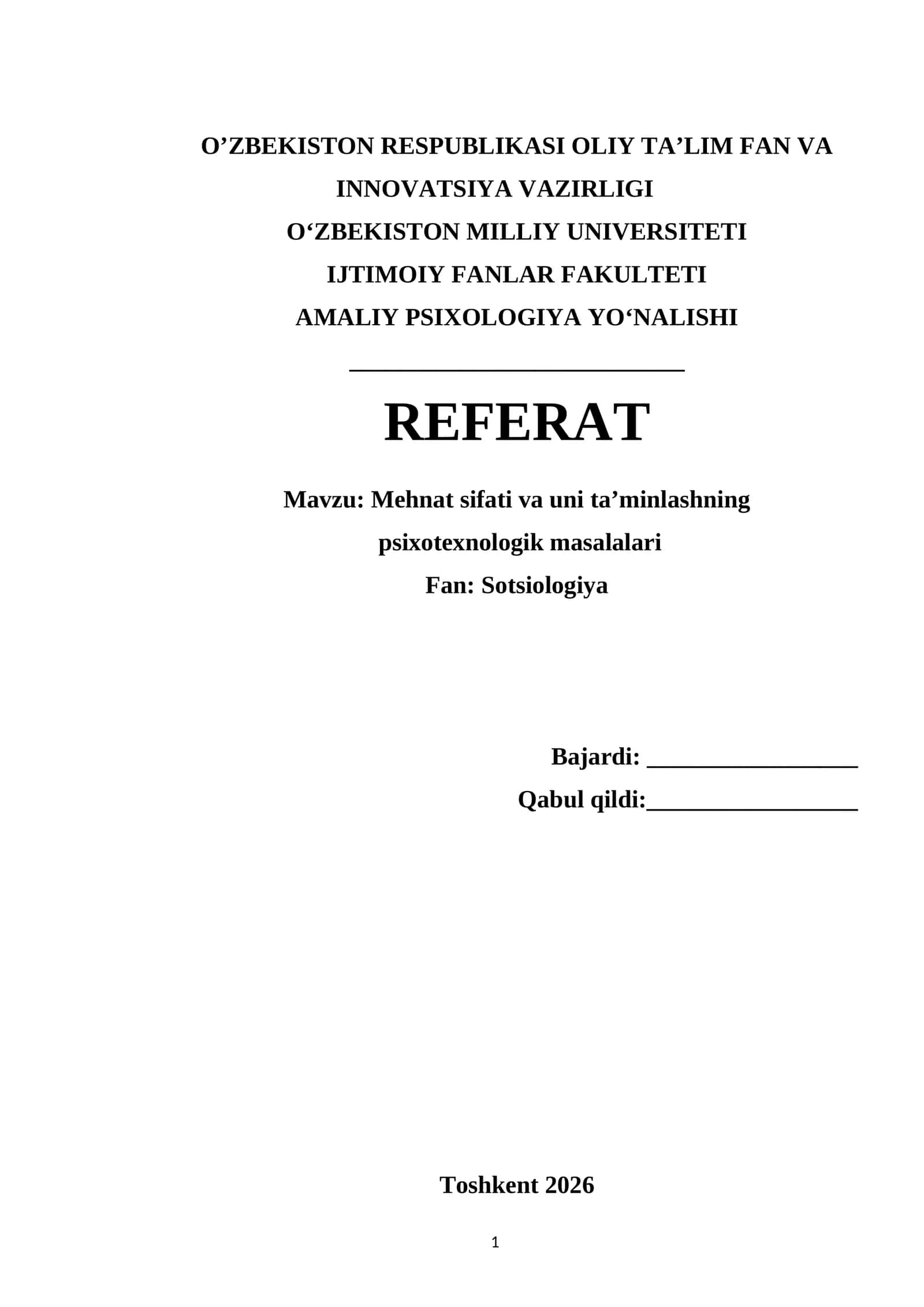 Mehnat sifati va uni ta’minlashning psixotexnologik masalalari 1