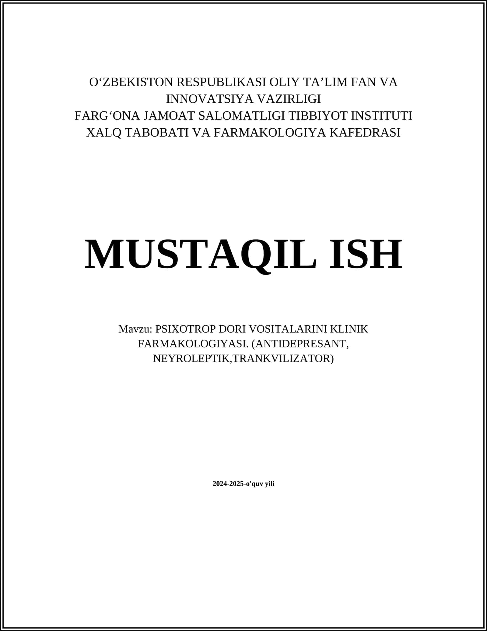 PSIXOTROP DORI VOSITALARINI KLINIK FARMAKOLOGIYASI 1