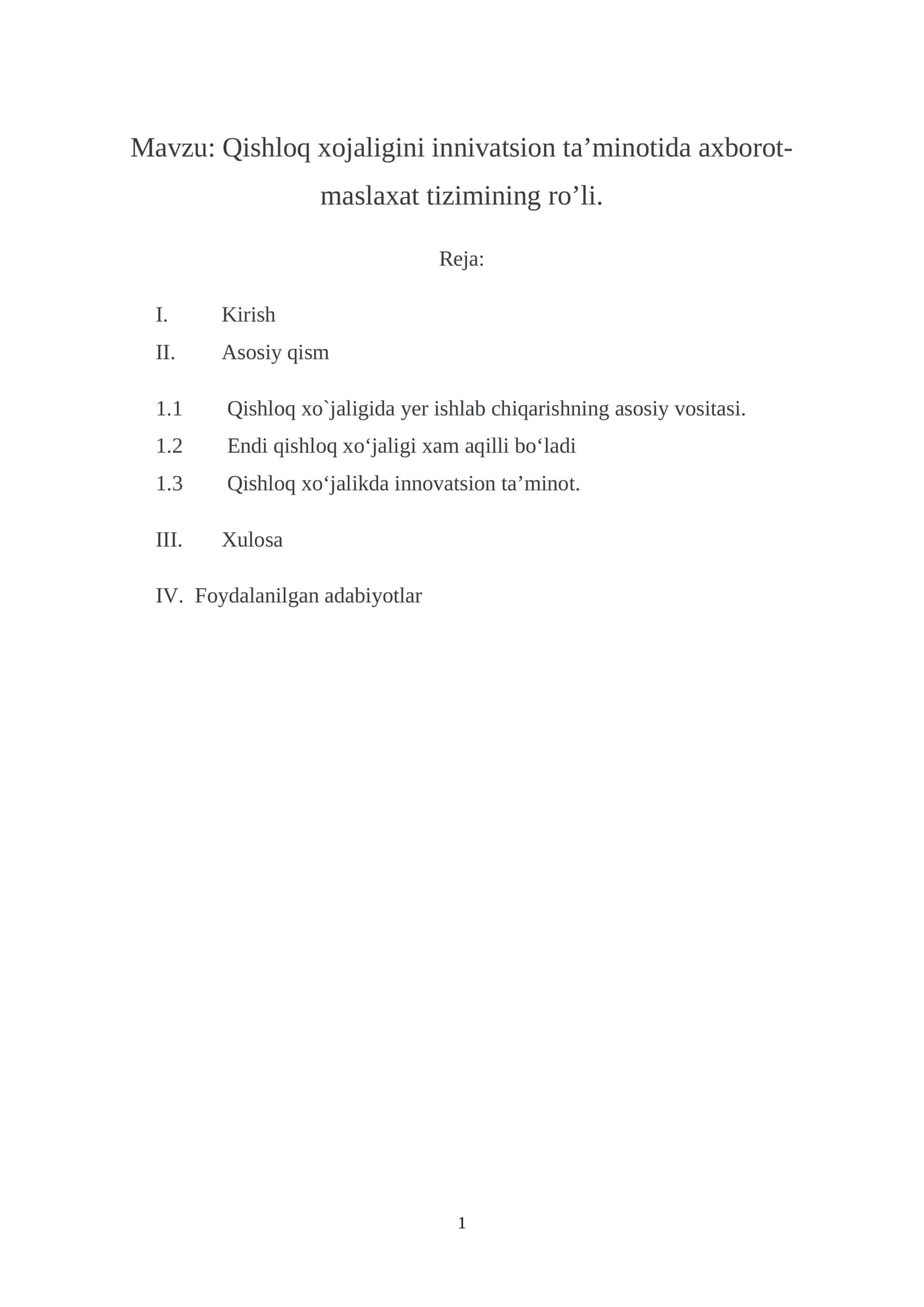 Qishloq xoʻjaligining innavatsion taʼminotida axborot- maslahat tizmining roʻli 1