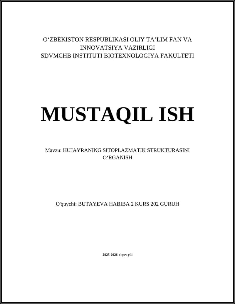 HUJAYRANING SITOPLAZMATIK STRUKTURASINI OʻRGANISH 1