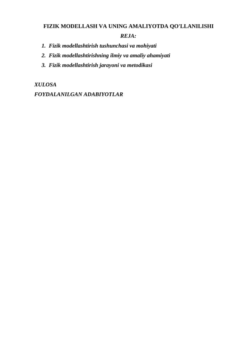 FIZIK MODELLASH VA UNING AMALIYOTDA QO'LLANILISHI 1
