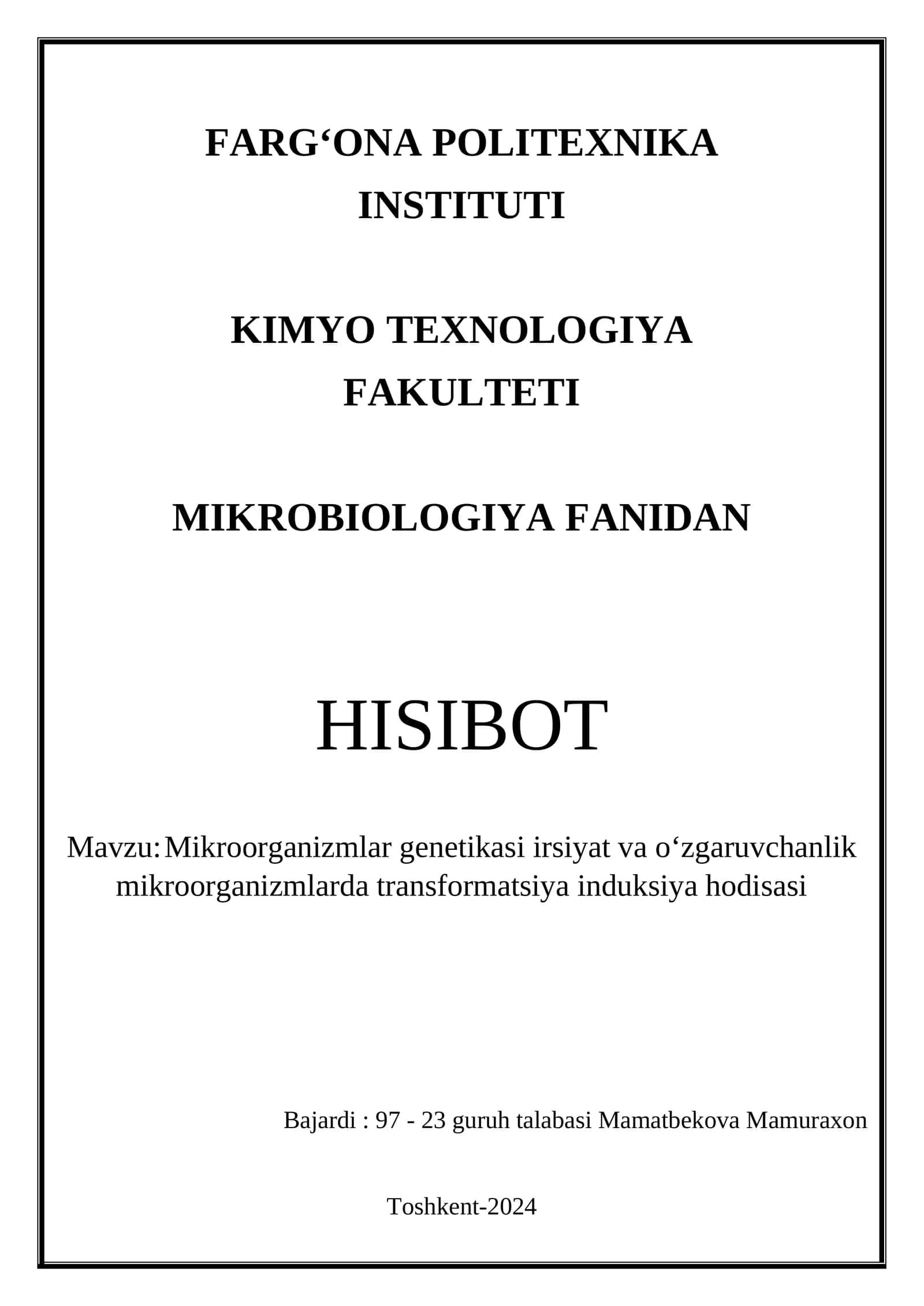 Mikroorganizmlar genetikasi irsiyat va oʻzgaruvchanlik mikroorganizmlarda transformatsiya induksiya hodisasi 1
