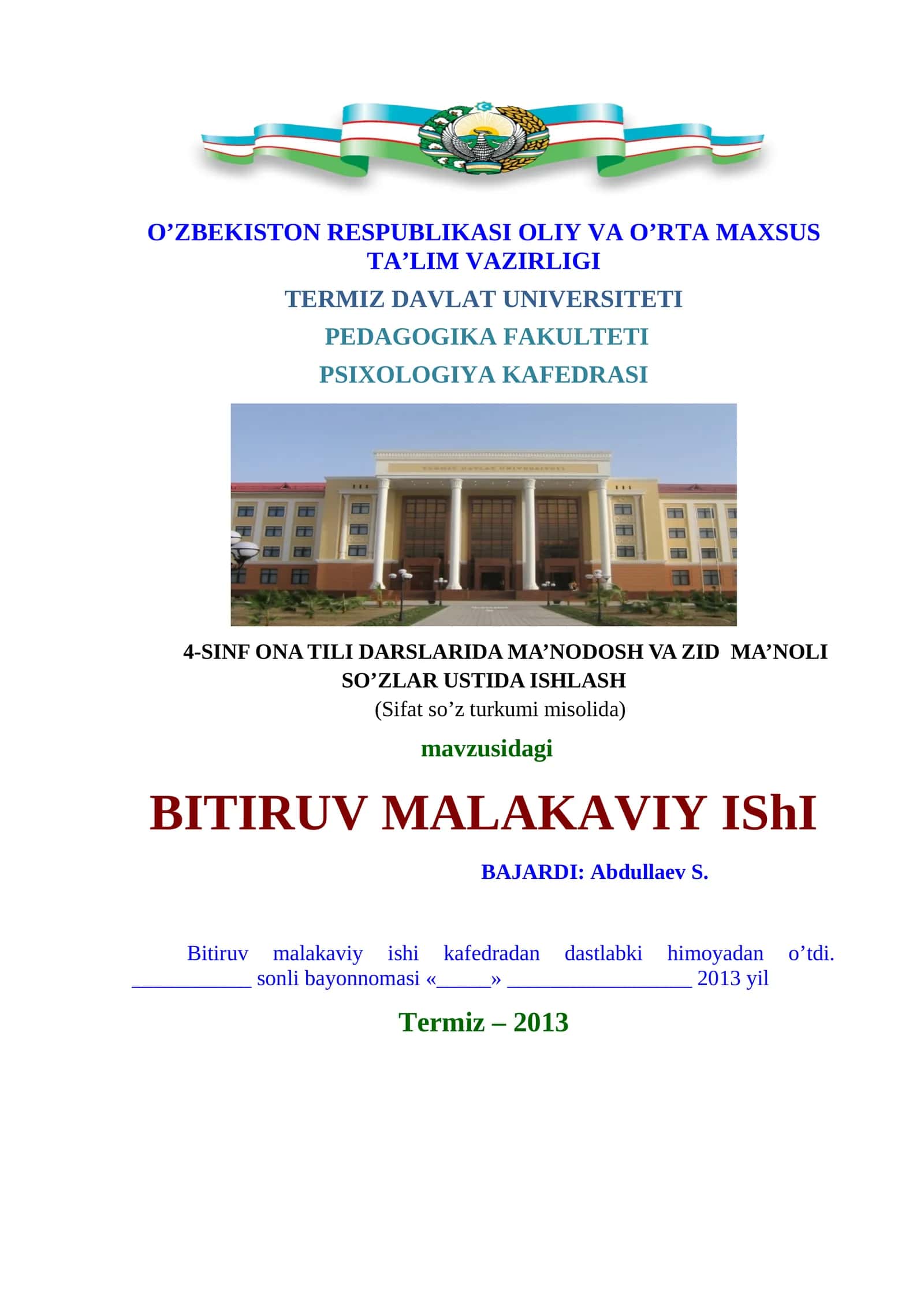4-SINF ONA TILI DARSLARIDA MA’NODOSH VA ZID MA’NOLI SO’ZLAR USTIDA ISHLASH 1