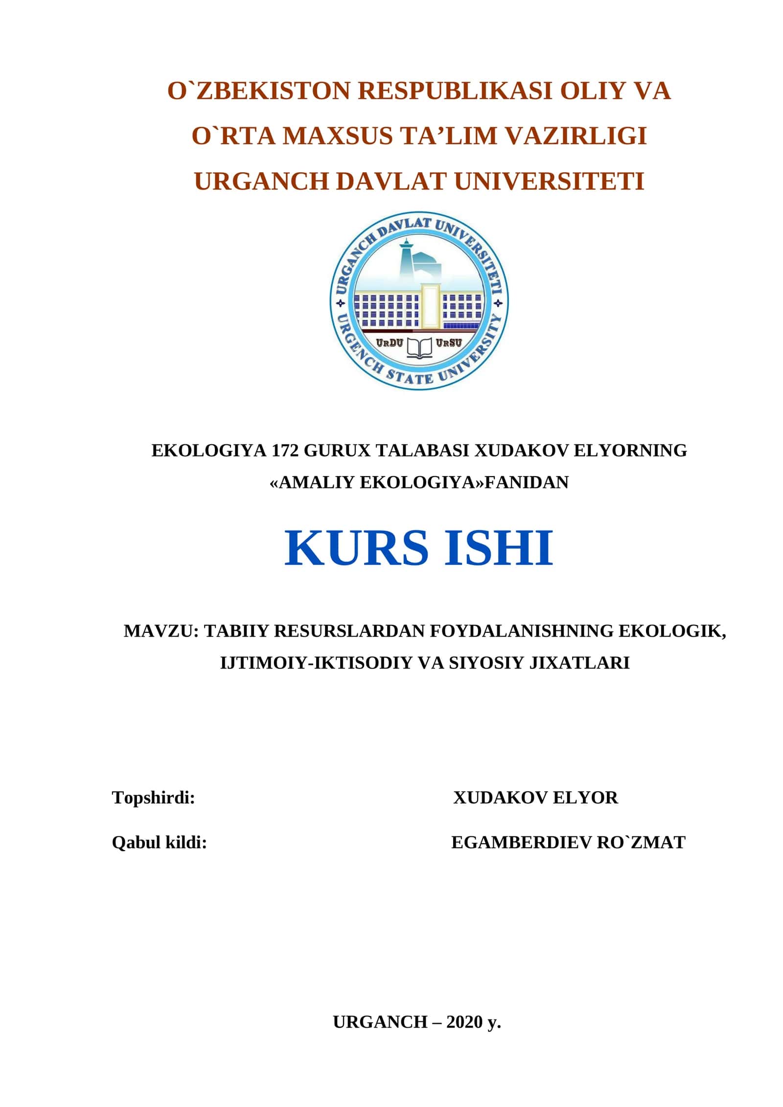 Tabiiy Resurslardan Foydalanishning Ekologik, Ijtimoiy-Iqtisodiy va Siyosiy Jihatlari 1
