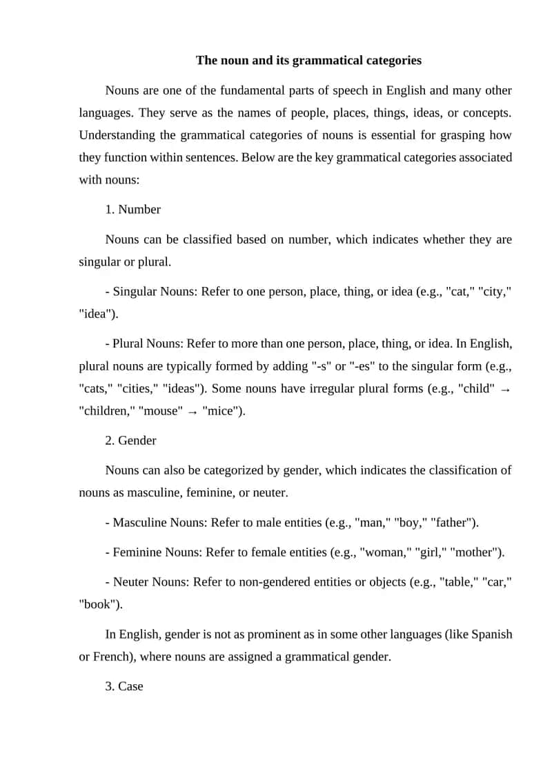 The noun and its grammatical categories 1