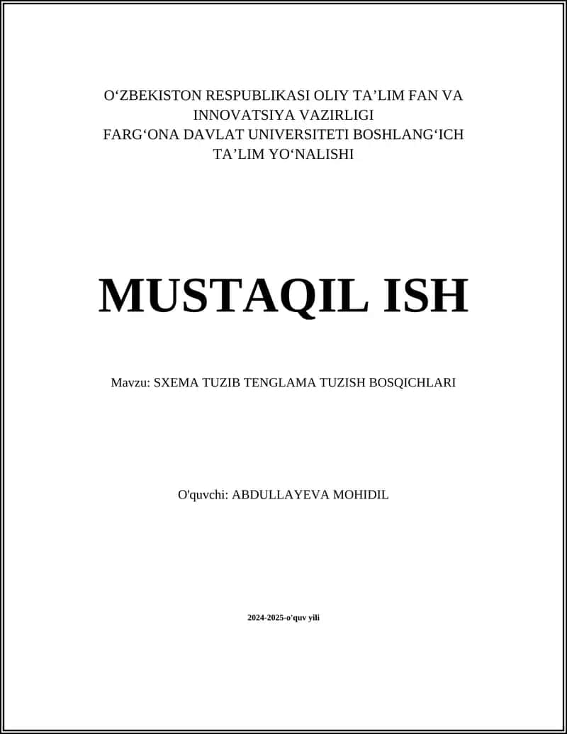 SXEMA TUZIB TENGLAMA TUZISH BOSQICHLARI 1