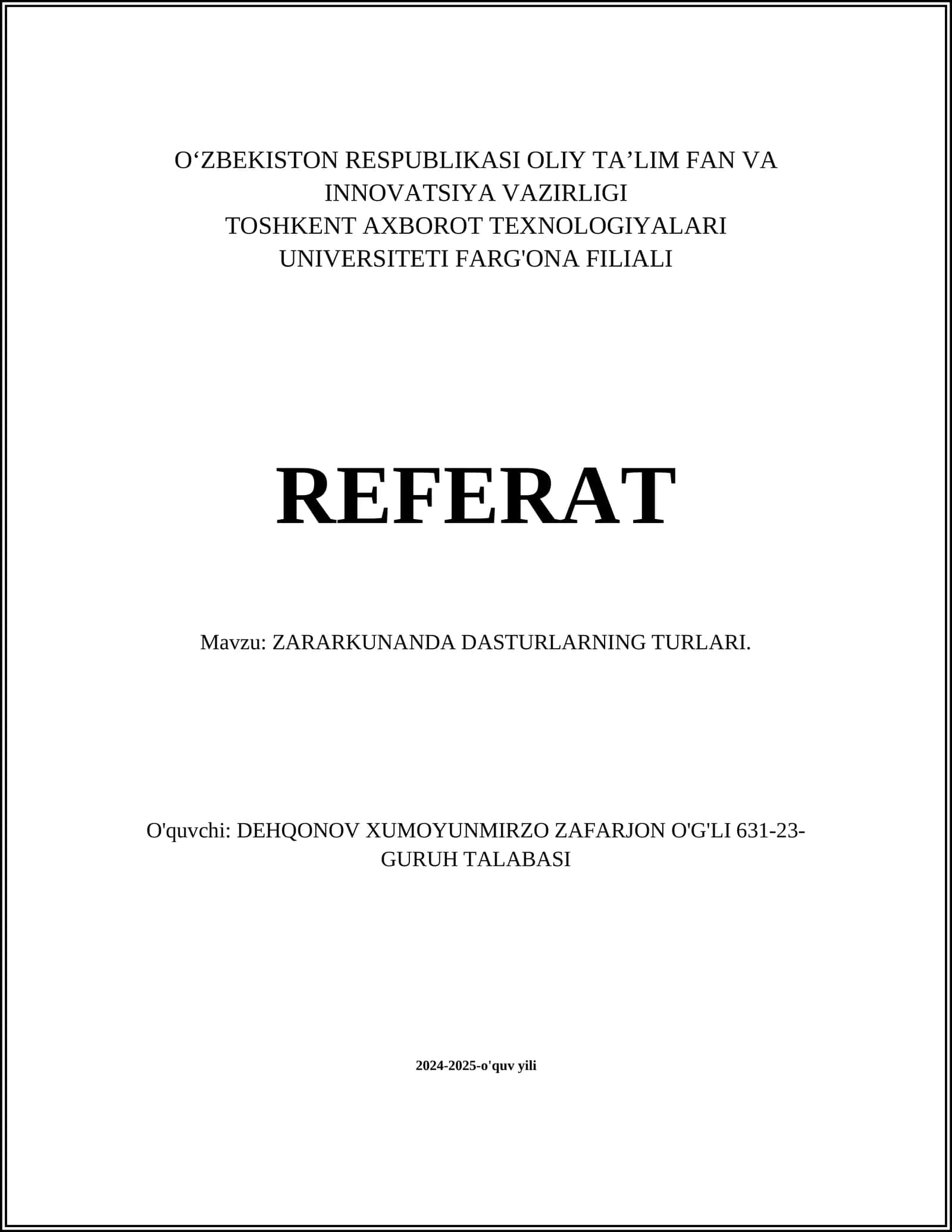 ZARARKUNANDA DASTURLARNING TURLARI 1